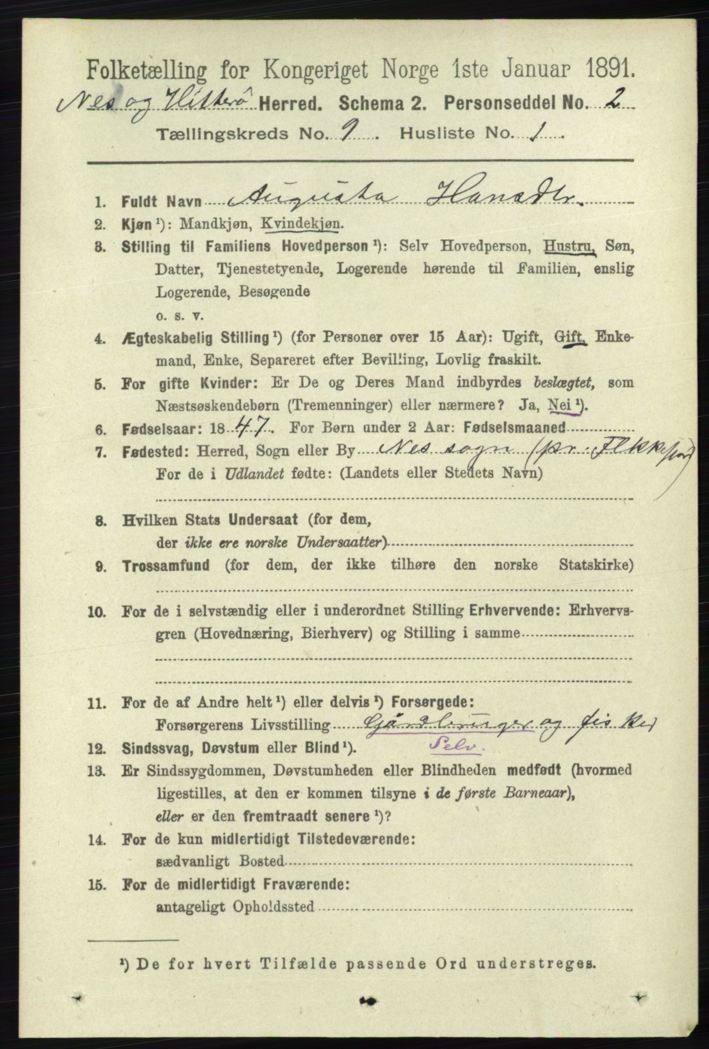 RA, 1891 census for 1043 Hidra og Nes, 1891, p. 3768