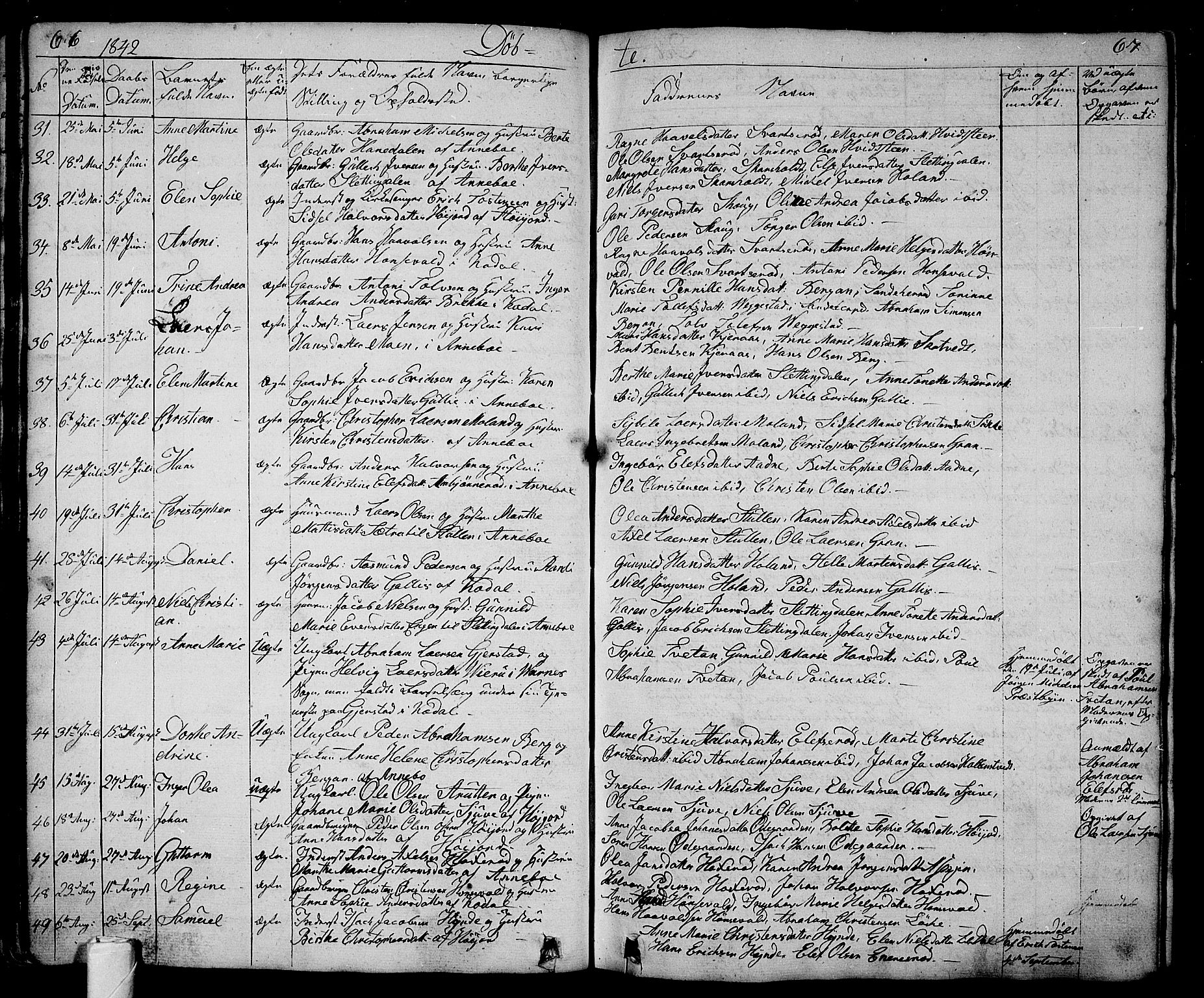 Andebu kirkebøker, AV/SAKO-A-336/G/Ga/L0003: Parish register (copy) no. I 3, 1832-1867, p. 66-67