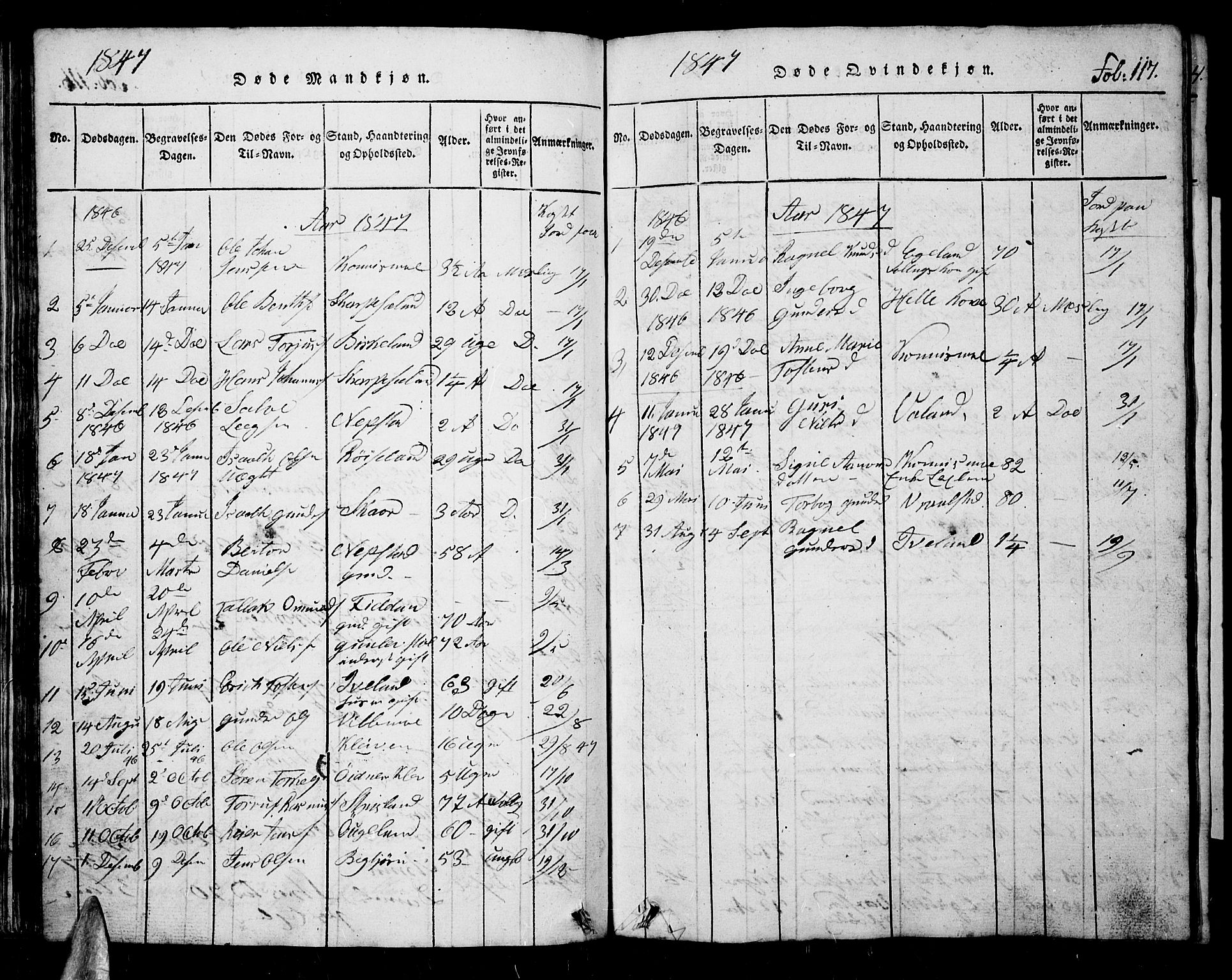 Nord-Audnedal sokneprestkontor, AV/SAK-1111-0032/F/Fb/Fba/L0001: Parish register (copy) no. B 1, 1815-1856, p. 117