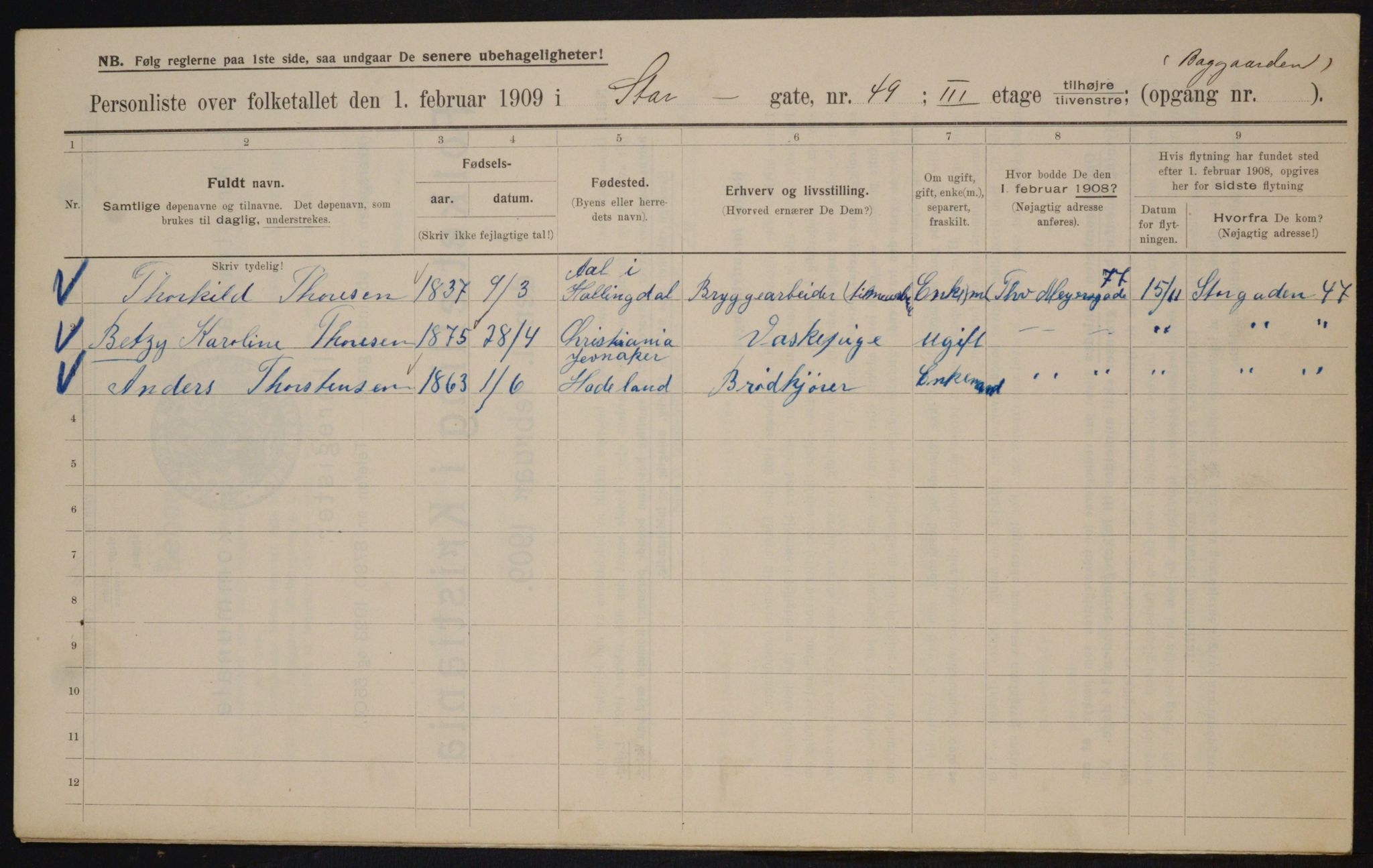 OBA, Municipal Census 1909 for Kristiania, 1909, p. 93563