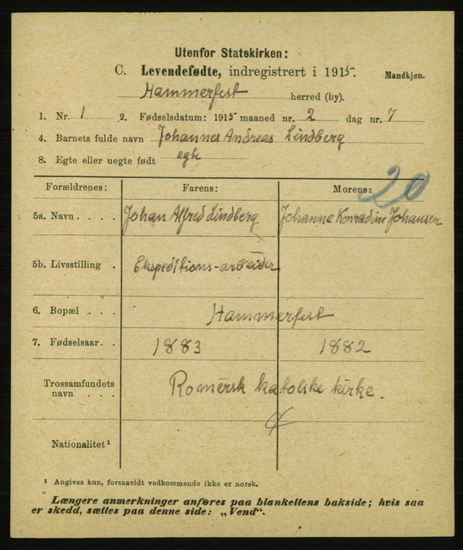 Statistisk sentralbyrå, Sosiodemografiske emner, Befolkning, AV/RA-S-2228/E/L0013: Fødte, gifte, døde dissentere., 1915, p. 1537