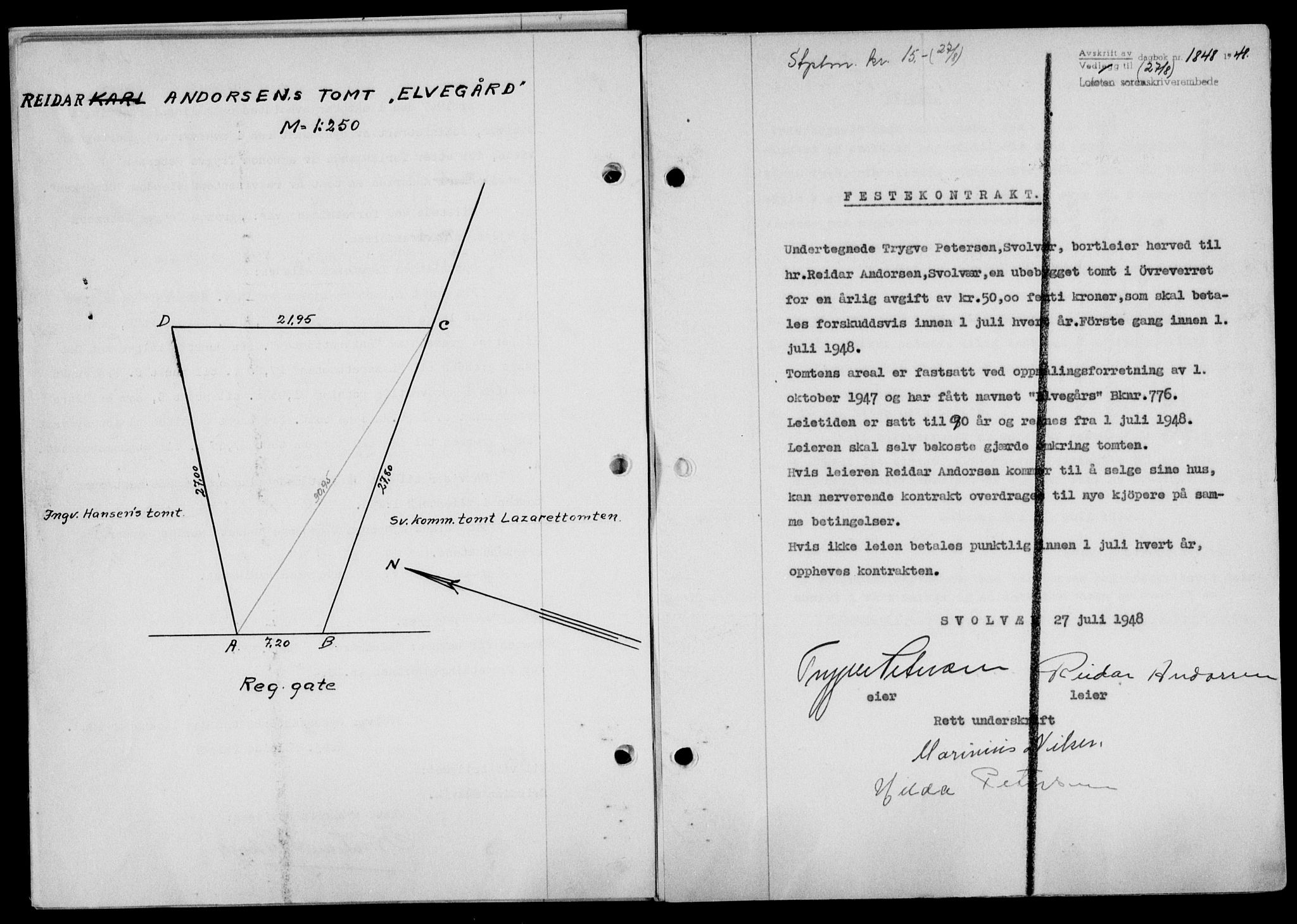 Lofoten sorenskriveri, SAT/A-0017/1/2/2C/L0019a: Mortgage book no. 19a, 1948-1948, Diary no: : 1848/1948