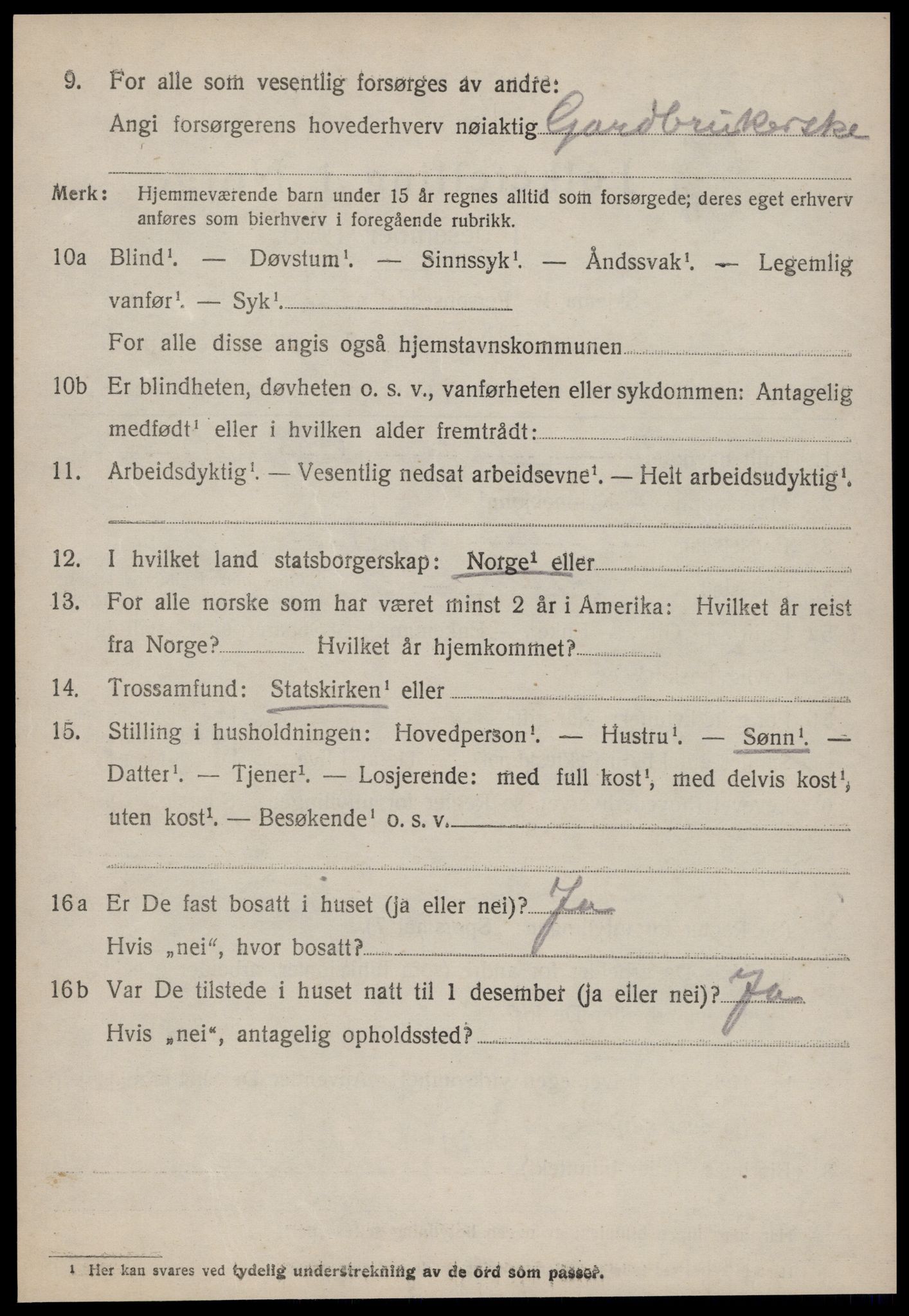 SAT, 1920 census for Vatne, 1920, p. 2637