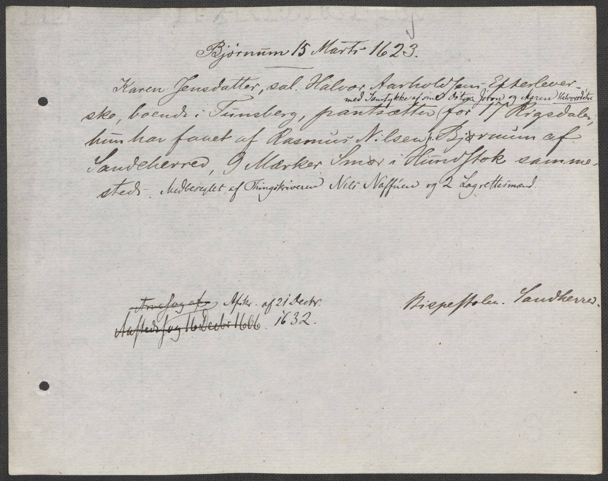 Riksarkivets diplomsamling, AV/RA-EA-5965/F15/L0023: Prestearkiv - Vestfold, 1582-1820, p. 143