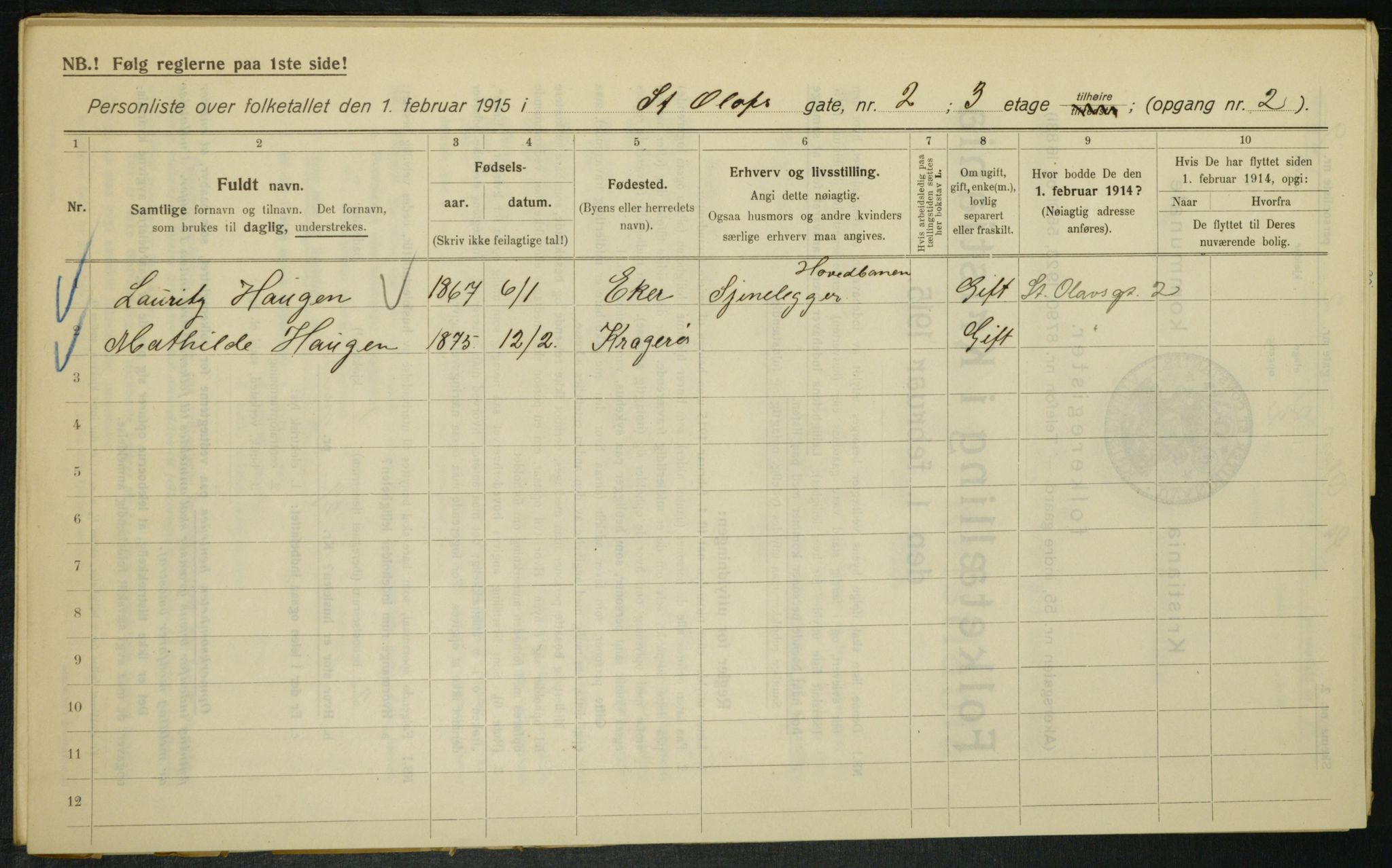 OBA, Municipal Census 1915 for Kristiania, 1915, p. 87609