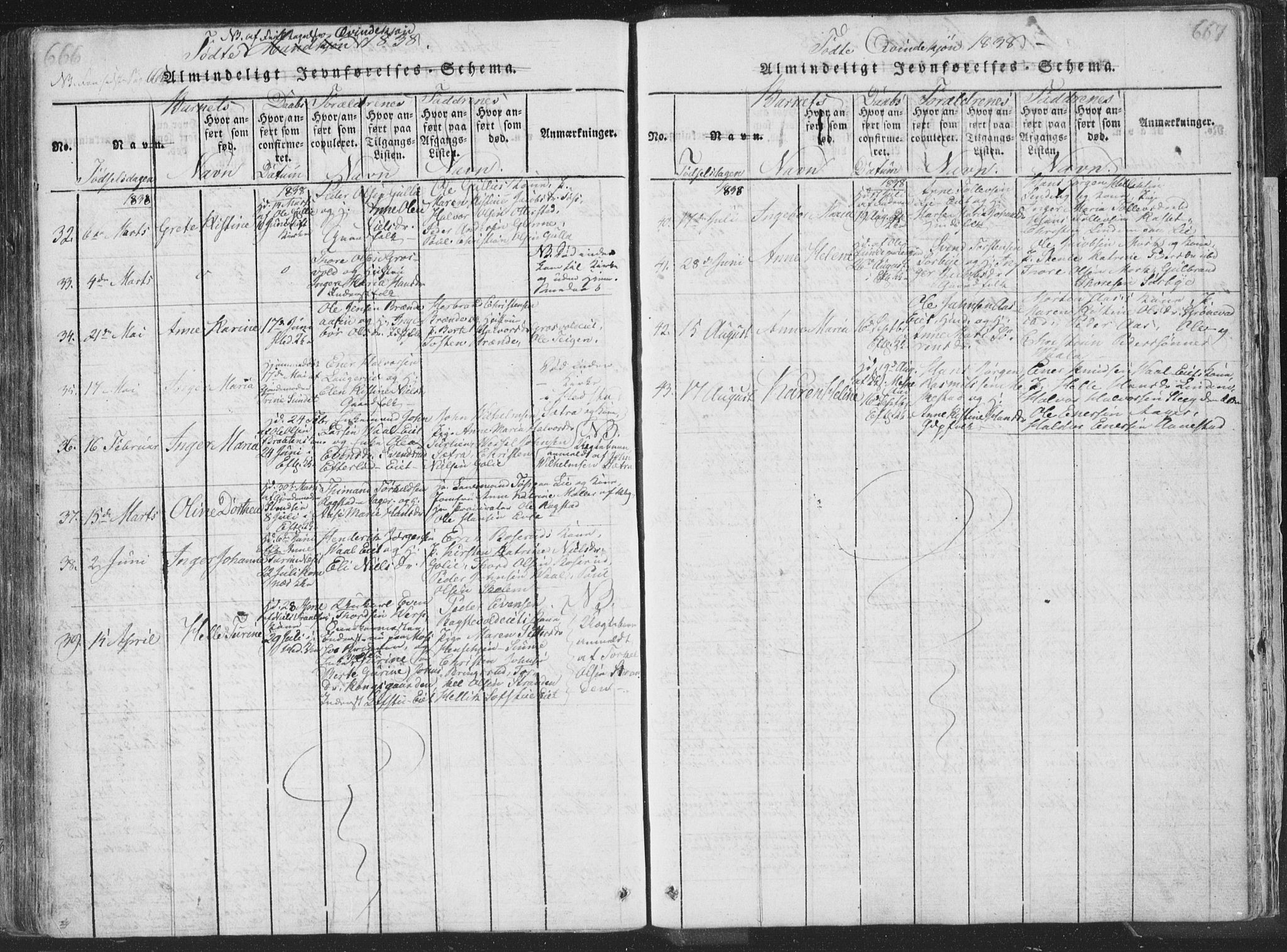 Sandsvær kirkebøker, SAKO/A-244/F/Fa/L0004: Parish register (official) no. I 4, 1817-1839, p. 666-667