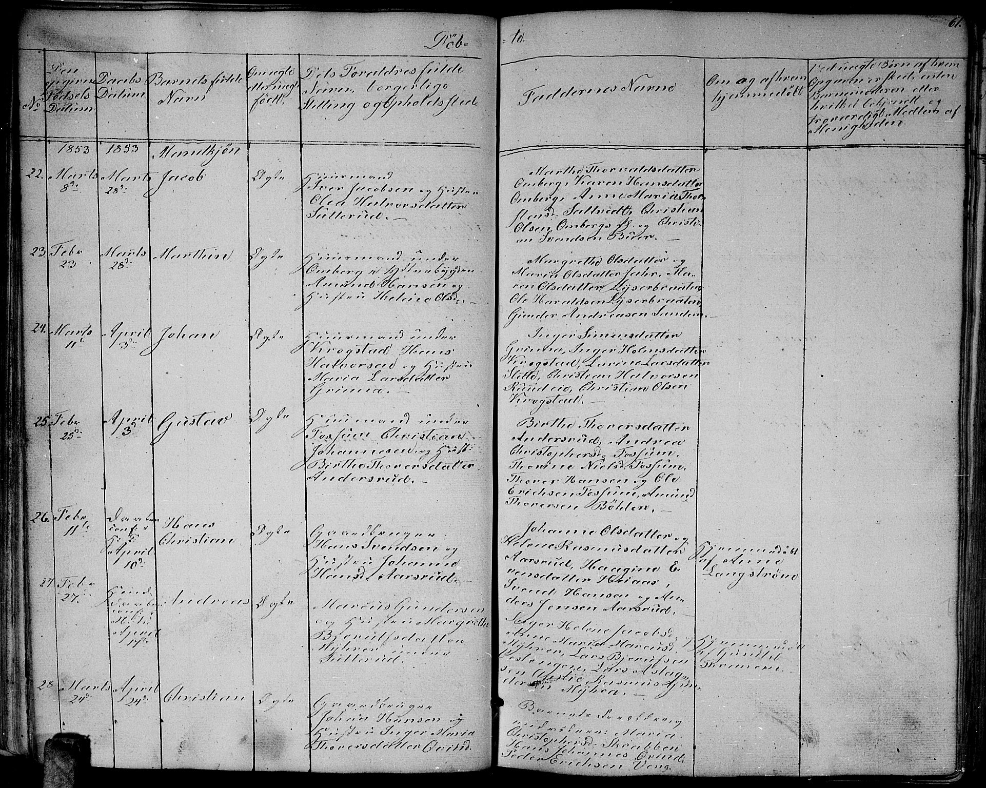 Enebakk prestekontor Kirkebøker, AV/SAO-A-10171c/G/Ga/L0004: Parish register (copy) no. I 4, 1850-1866, p. 61