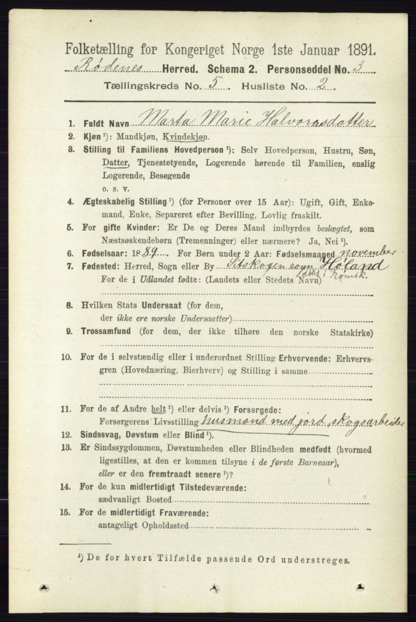 RA, 1891 census for 0120 Rødenes, 1891, p. 2100