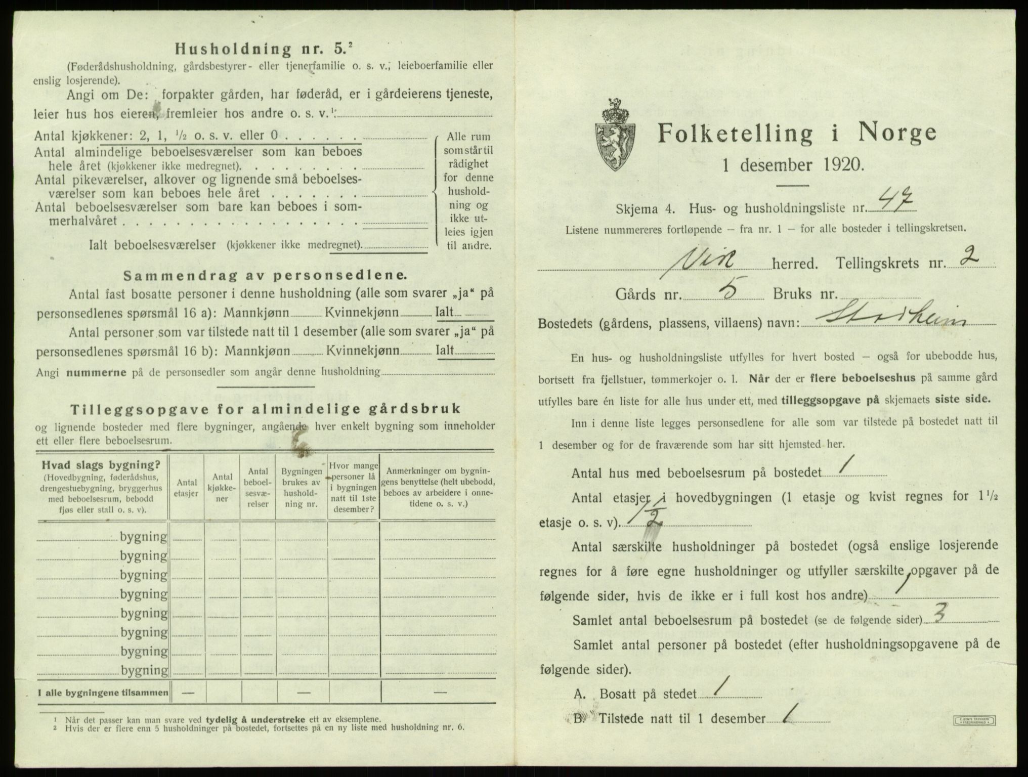 SAB, 1920 census for Vik, 1920, p. 364