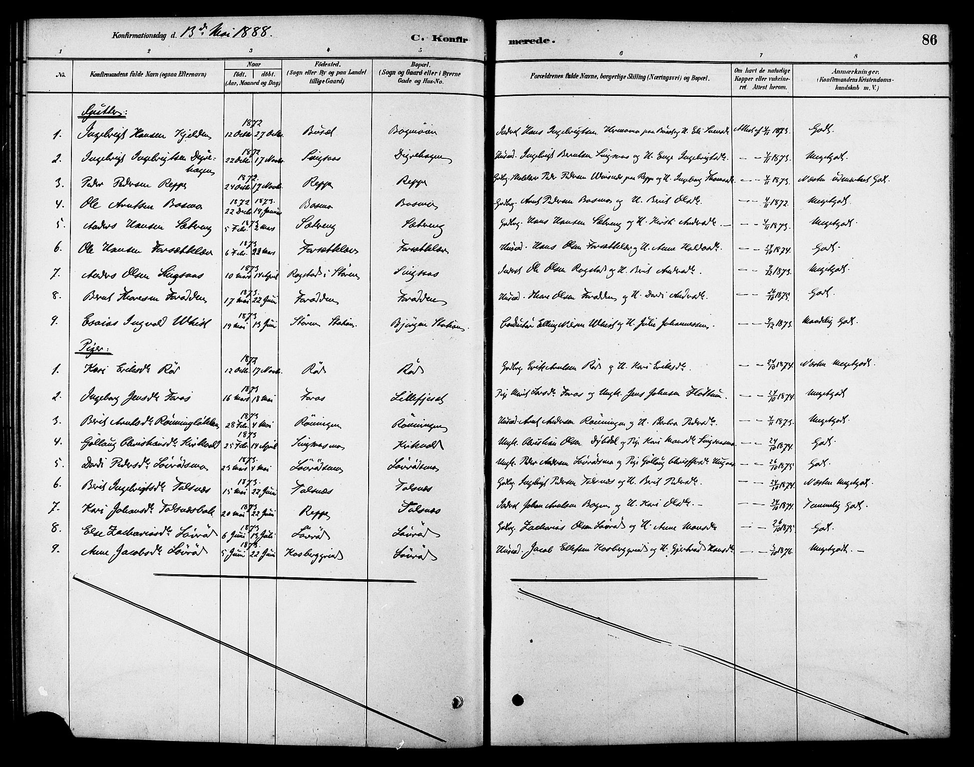 Ministerialprotokoller, klokkerbøker og fødselsregistre - Sør-Trøndelag, SAT/A-1456/688/L1024: Parish register (official) no. 688A01, 1879-1890, p. 86