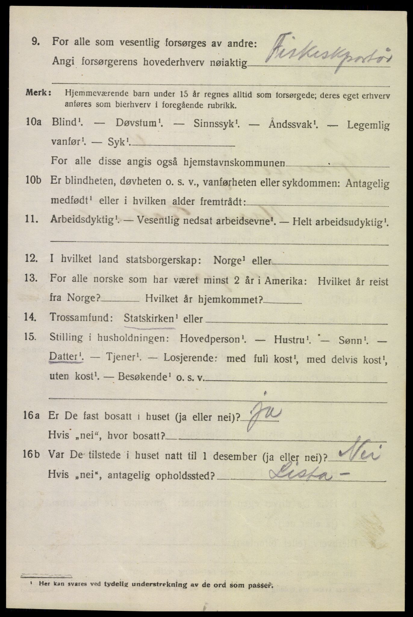 SAK, 1920 census for Spangereid, 1920, p. 3486