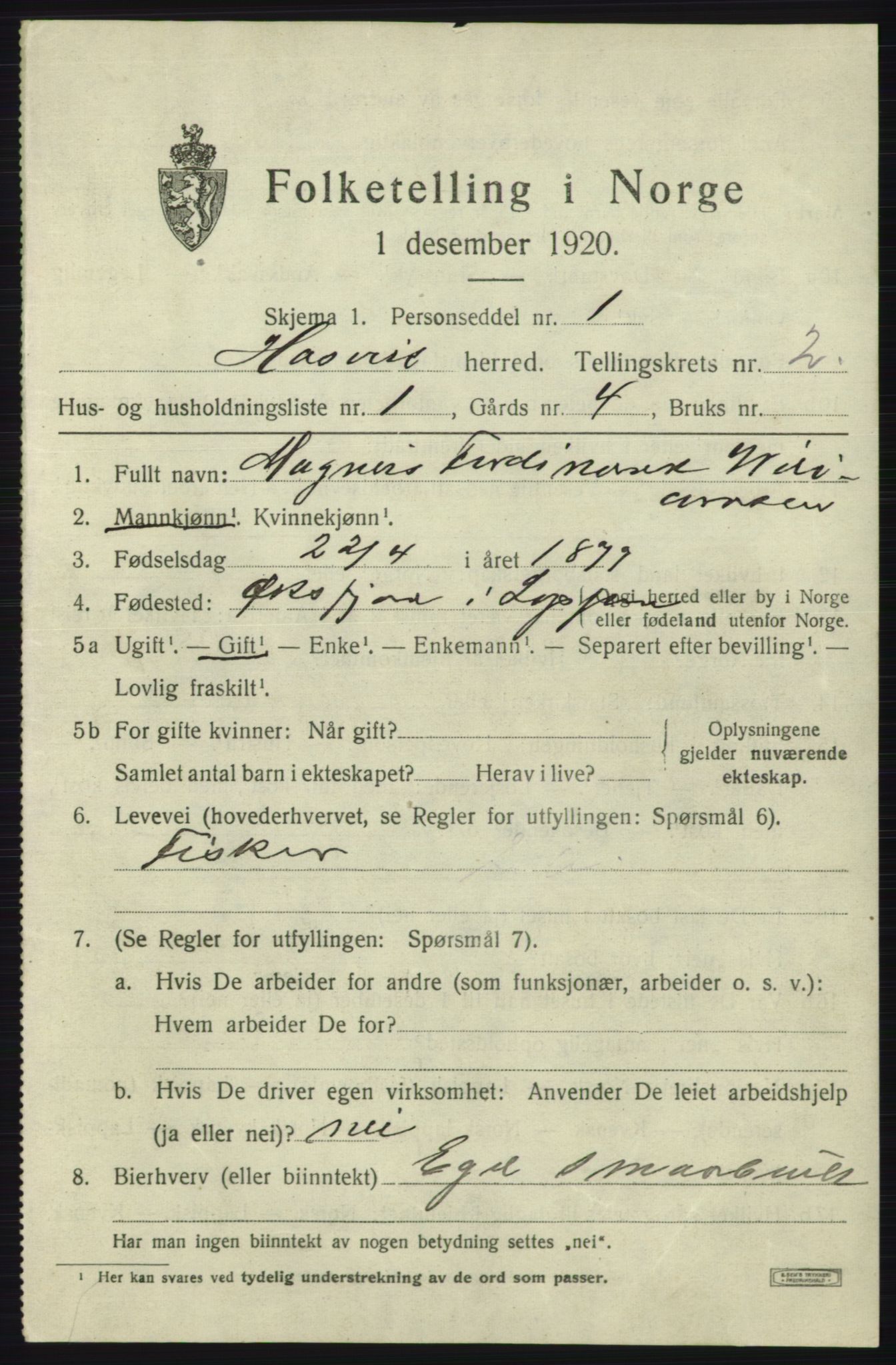 SATØ, 1920 census for Hasvik, 1920, p. 979