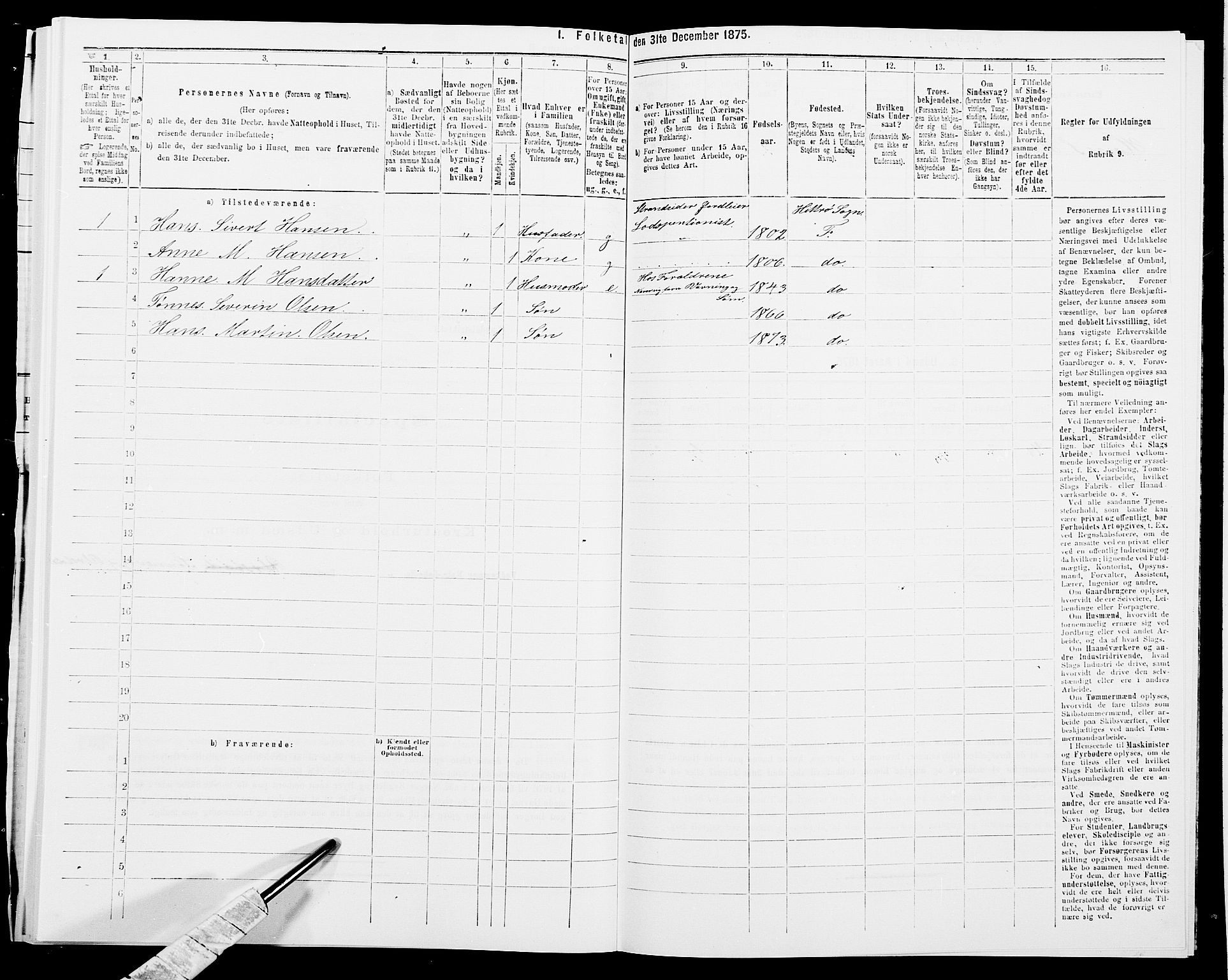 SAK, 1875 census for 1042L Flekkefjord/Nes og Hidra, 1875, p. 386