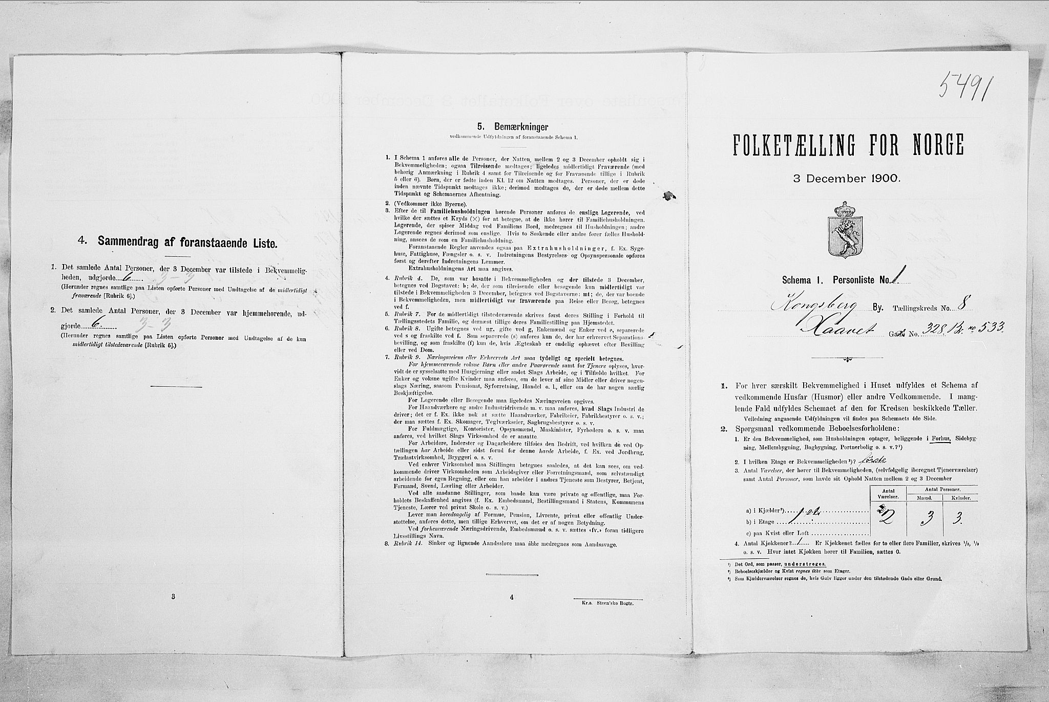 RA, 1900 census for Kongsberg, 1900, p. 1492