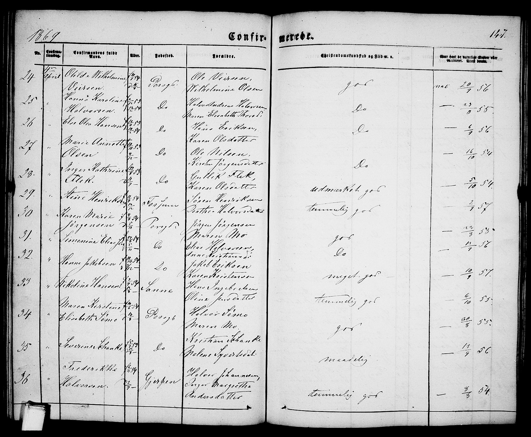 Porsgrunn kirkebøker , SAKO/A-104/G/Ga/L0002: Parish register (copy) no. I 2, 1847-1877, p. 147
