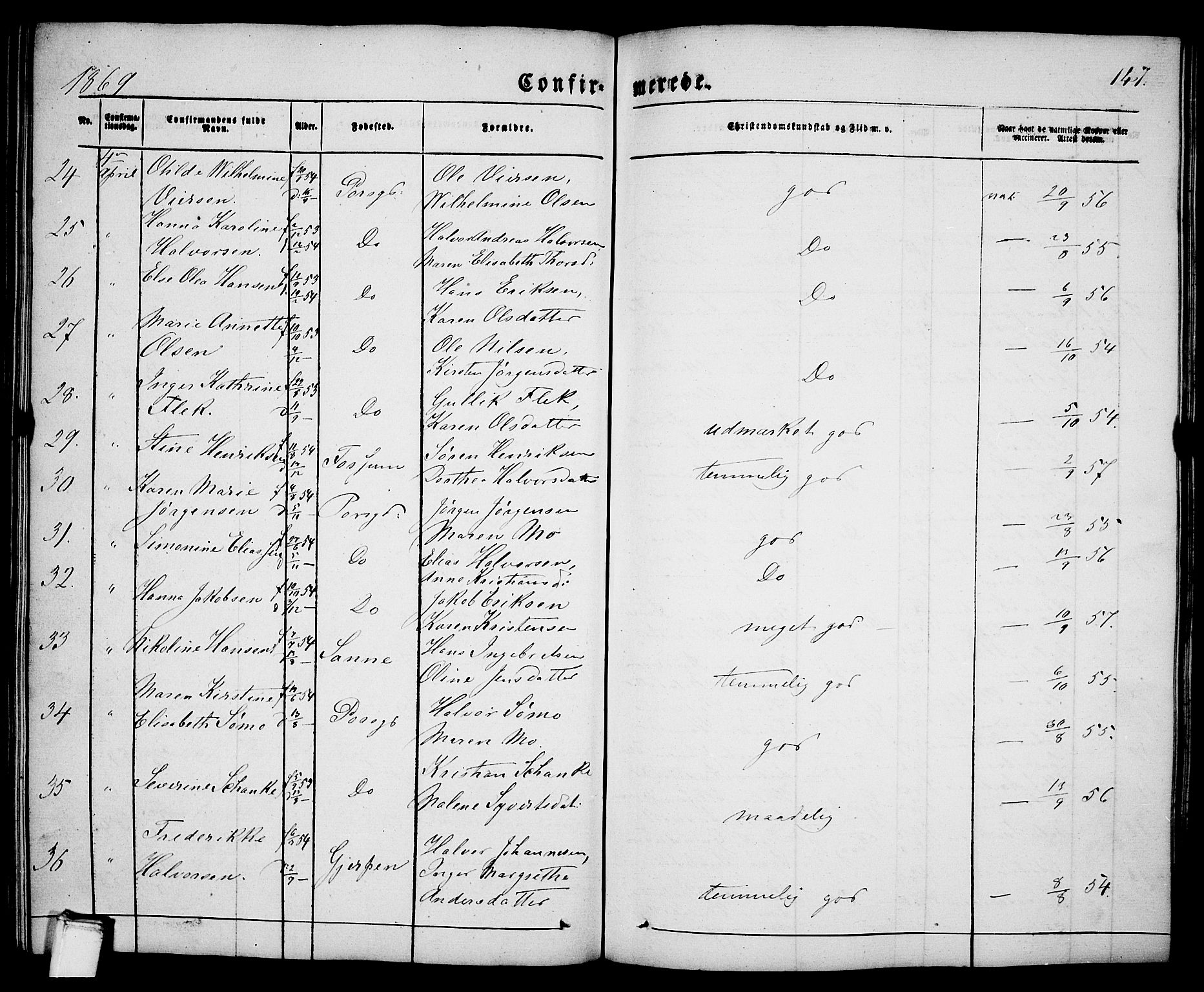 Porsgrunn kirkebøker , AV/SAKO-A-104/G/Ga/L0002: Parish register (copy) no. I 2, 1847-1877, p. 147