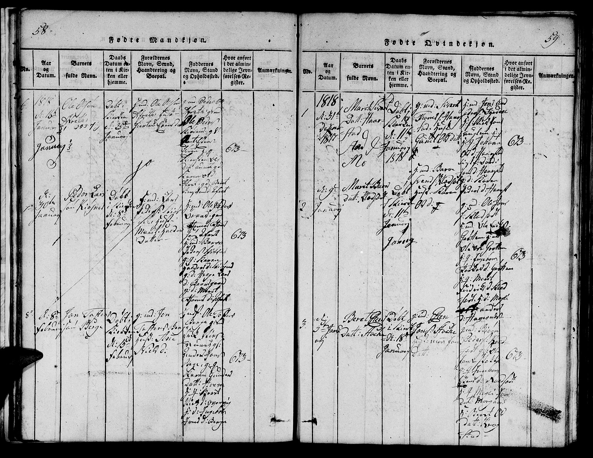 Ministerialprotokoller, klokkerbøker og fødselsregistre - Sør-Trøndelag, SAT/A-1456/695/L1152: Parish register (copy) no. 695C03, 1816-1831, p. 58-59