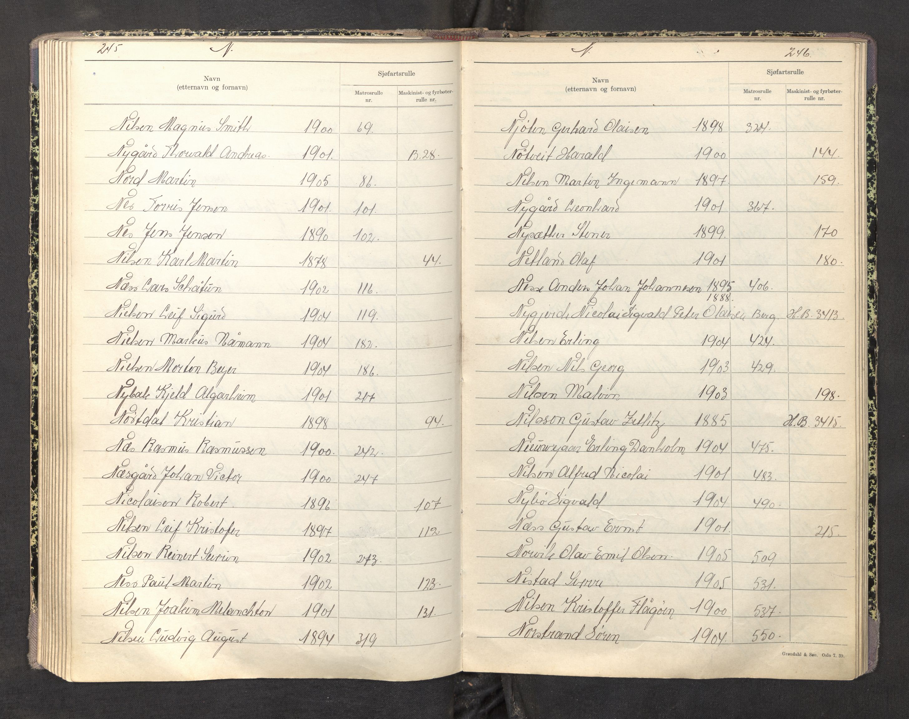 Innrulleringssjefen i Bergen, AV/SAB-A-100050/F/Fa/L0004: Register til sjøfartsrulle, Mønstringssjefen i Bergen, 1919-1948