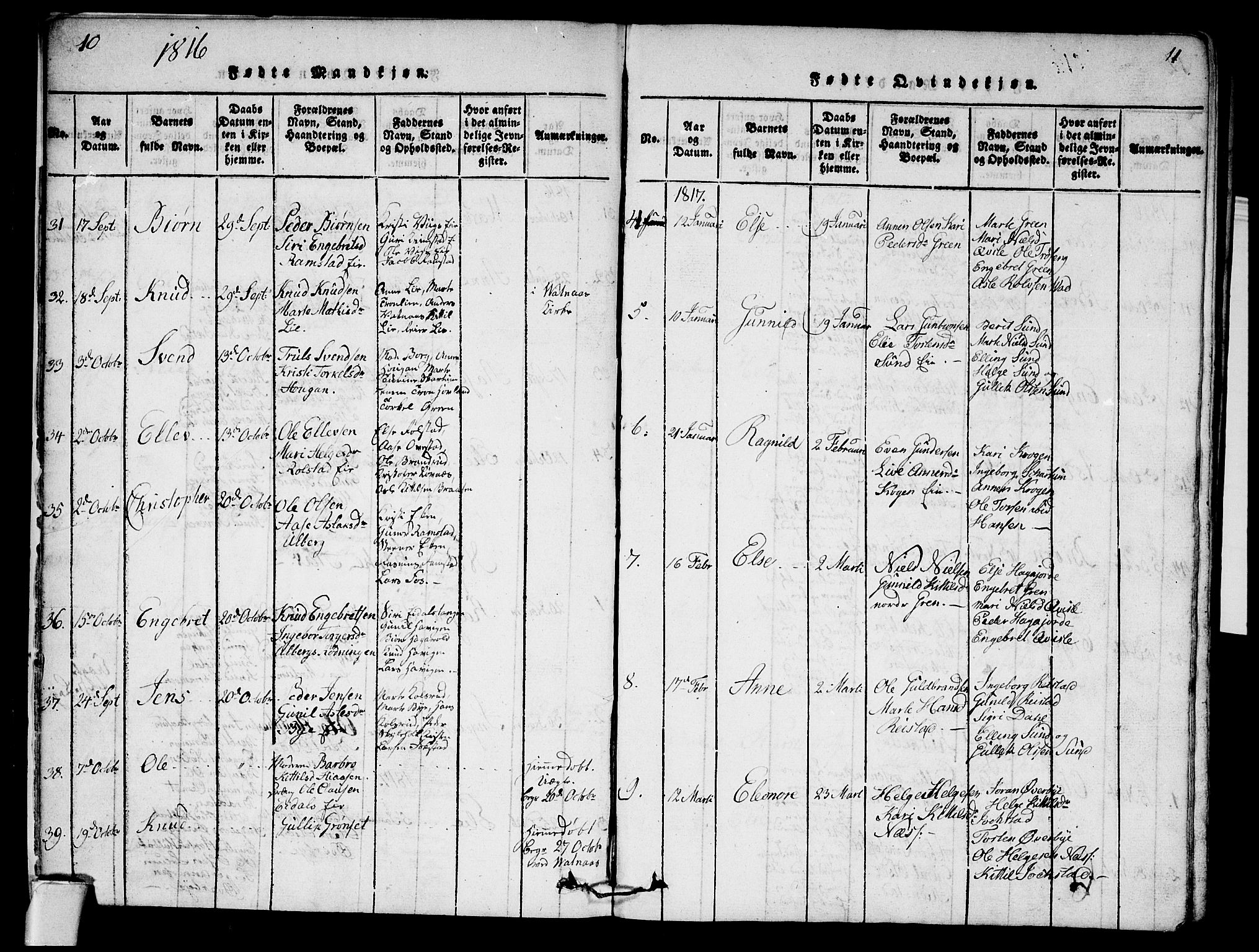 Sigdal kirkebøker, AV/SAKO-A-245/G/Ga/L0001: Parish register (copy) no. I 1 /1, 1816-1835, p. 10-11