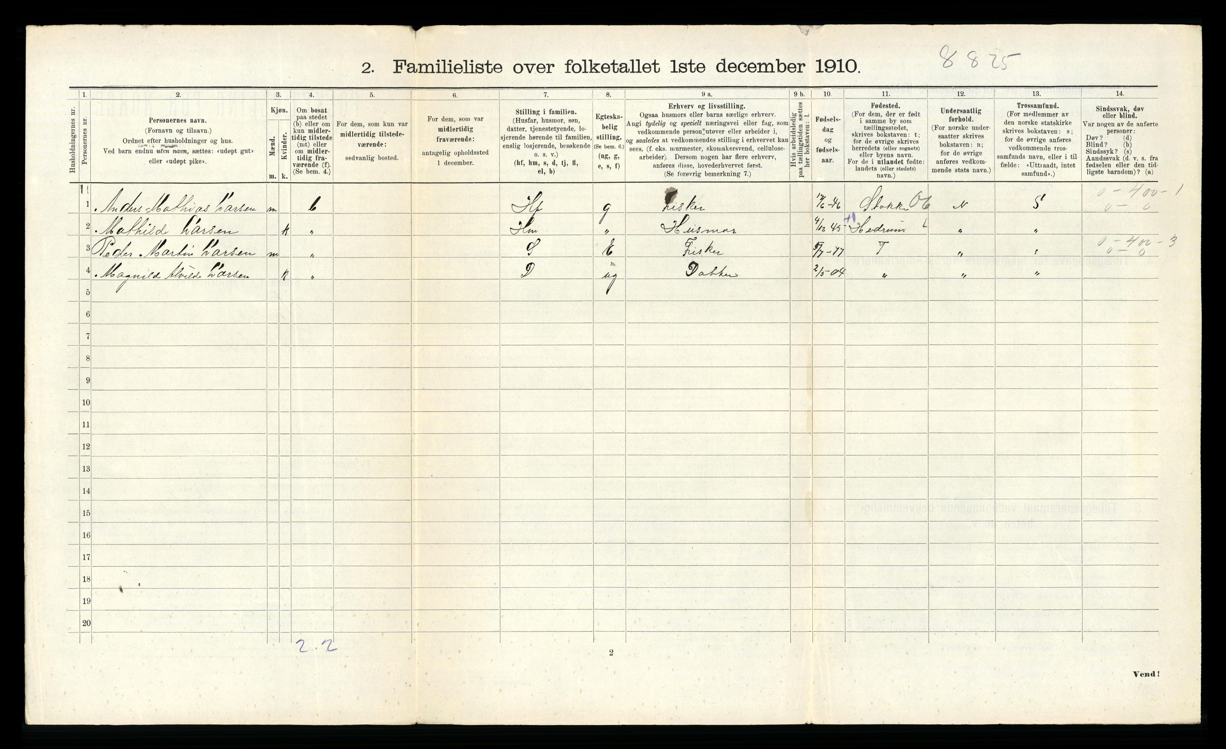 RA, 1910 census for Larvik, 1910, p. 4388