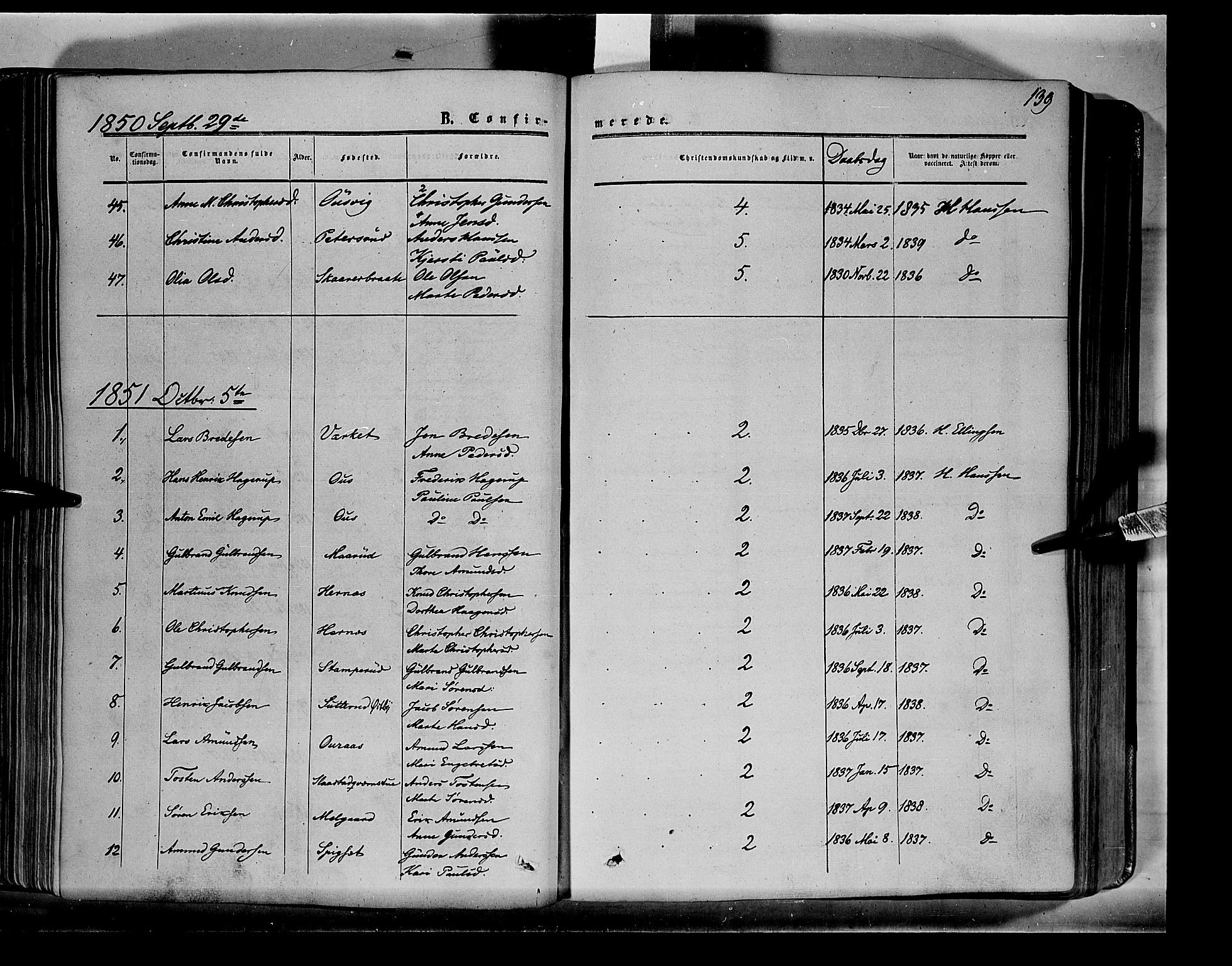 Sør-Odal prestekontor, SAH/PREST-030/H/Ha/Haa/L0001: Parish register (official) no. 1, 1849-1859, p. 139