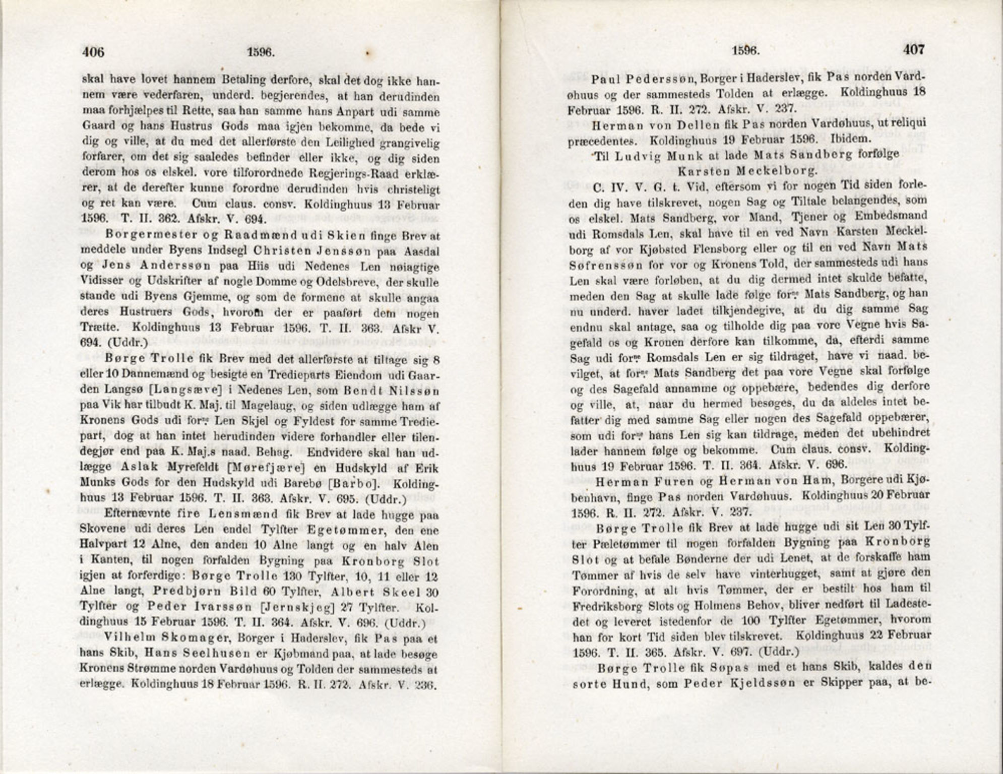 Publikasjoner utgitt av Det Norske Historiske Kildeskriftfond, PUBL/-/-/-: Norske Rigs-Registranter, bind 3, 1588-1602, p. 406-407