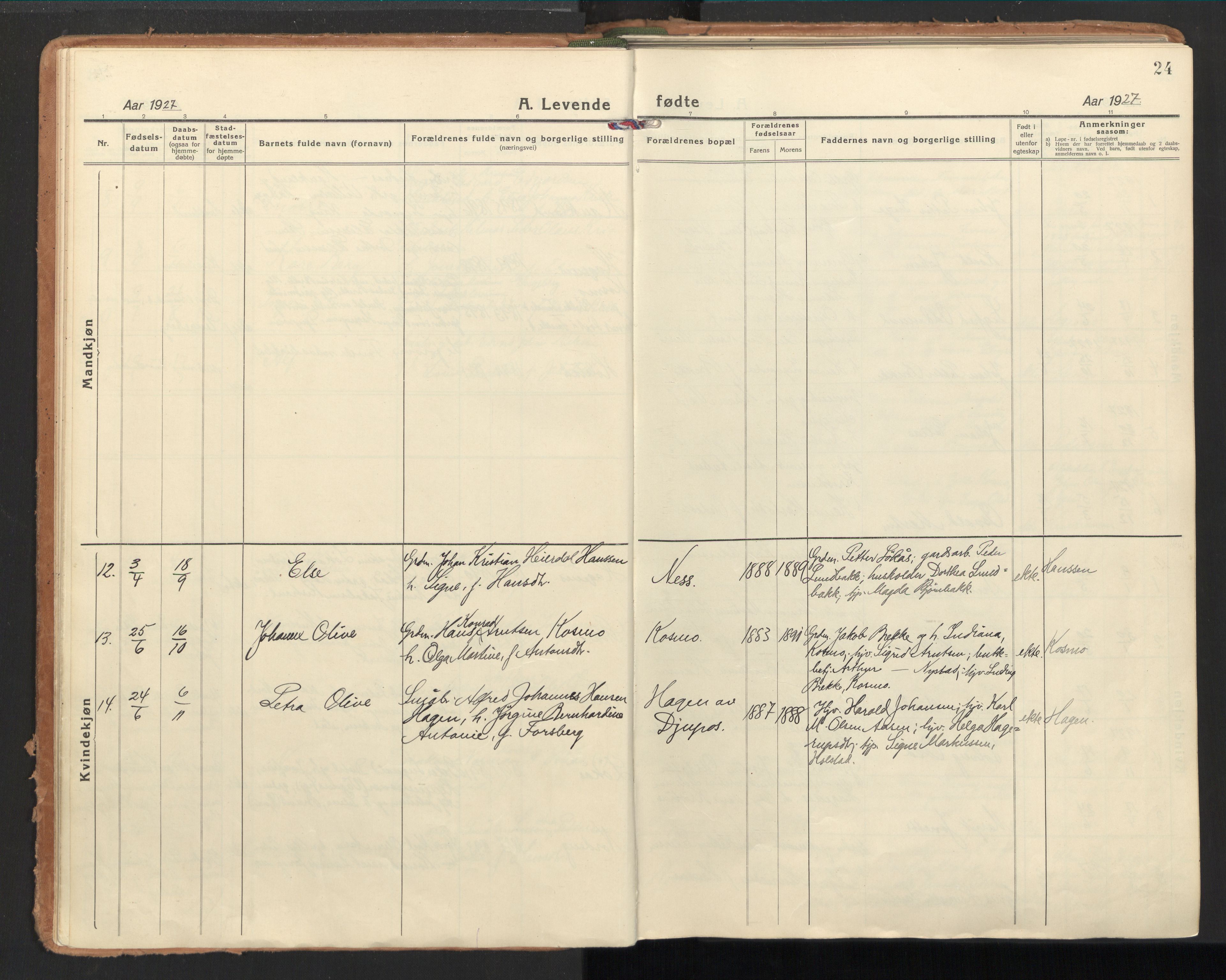 Ministerialprotokoller, klokkerbøker og fødselsregistre - Nordland, AV/SAT-A-1459/851/L0725: Parish register (official) no. 851A02, 1922-1944, p. 24