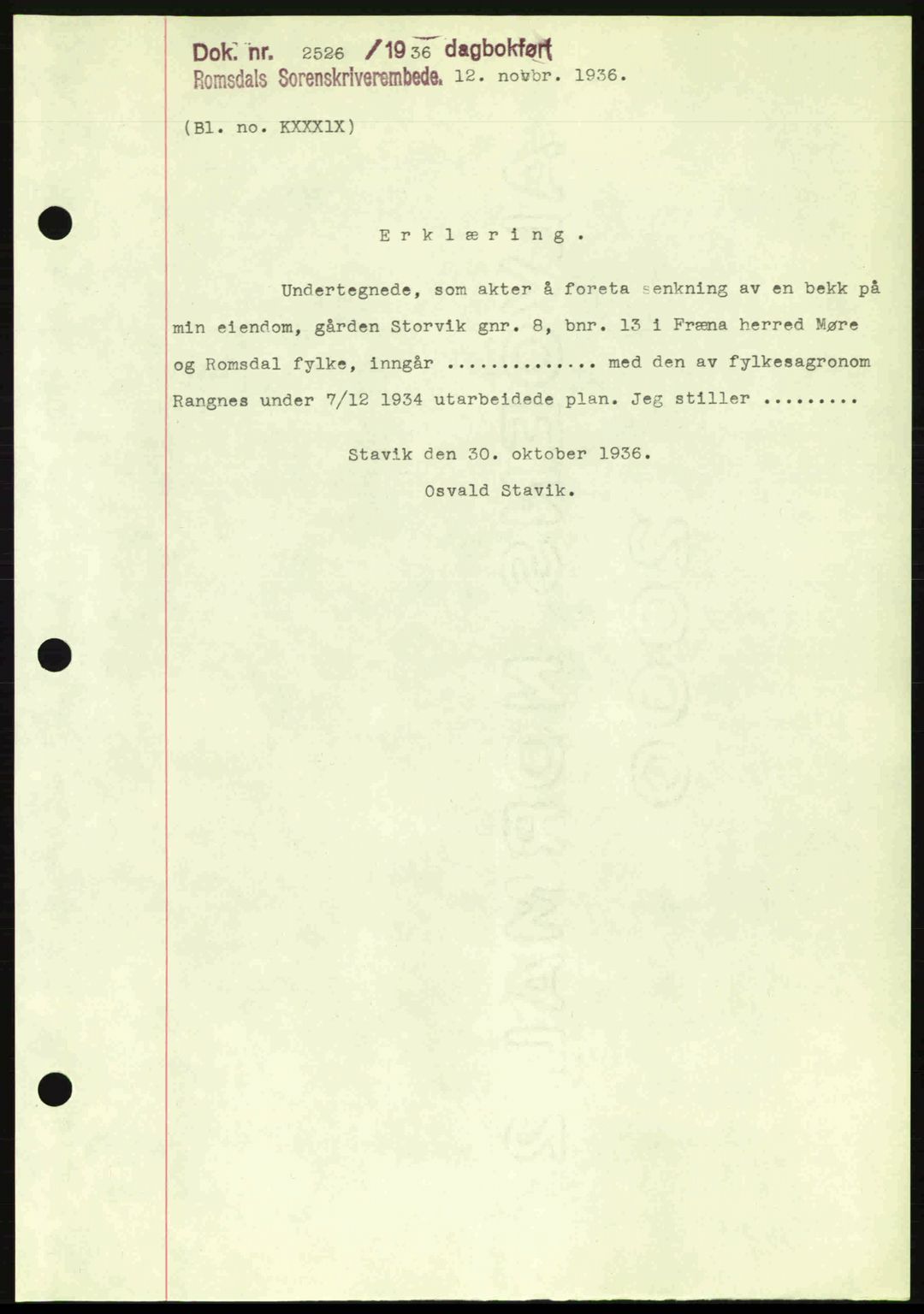Romsdal sorenskriveri, SAT/A-4149/1/2/2C: Mortgage book no. A2, 1936-1937, Diary no: : 2526/1936