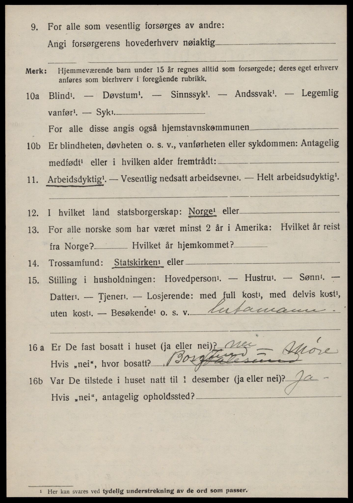 SAT, 1920 census for Volda, 1920, p. 5009