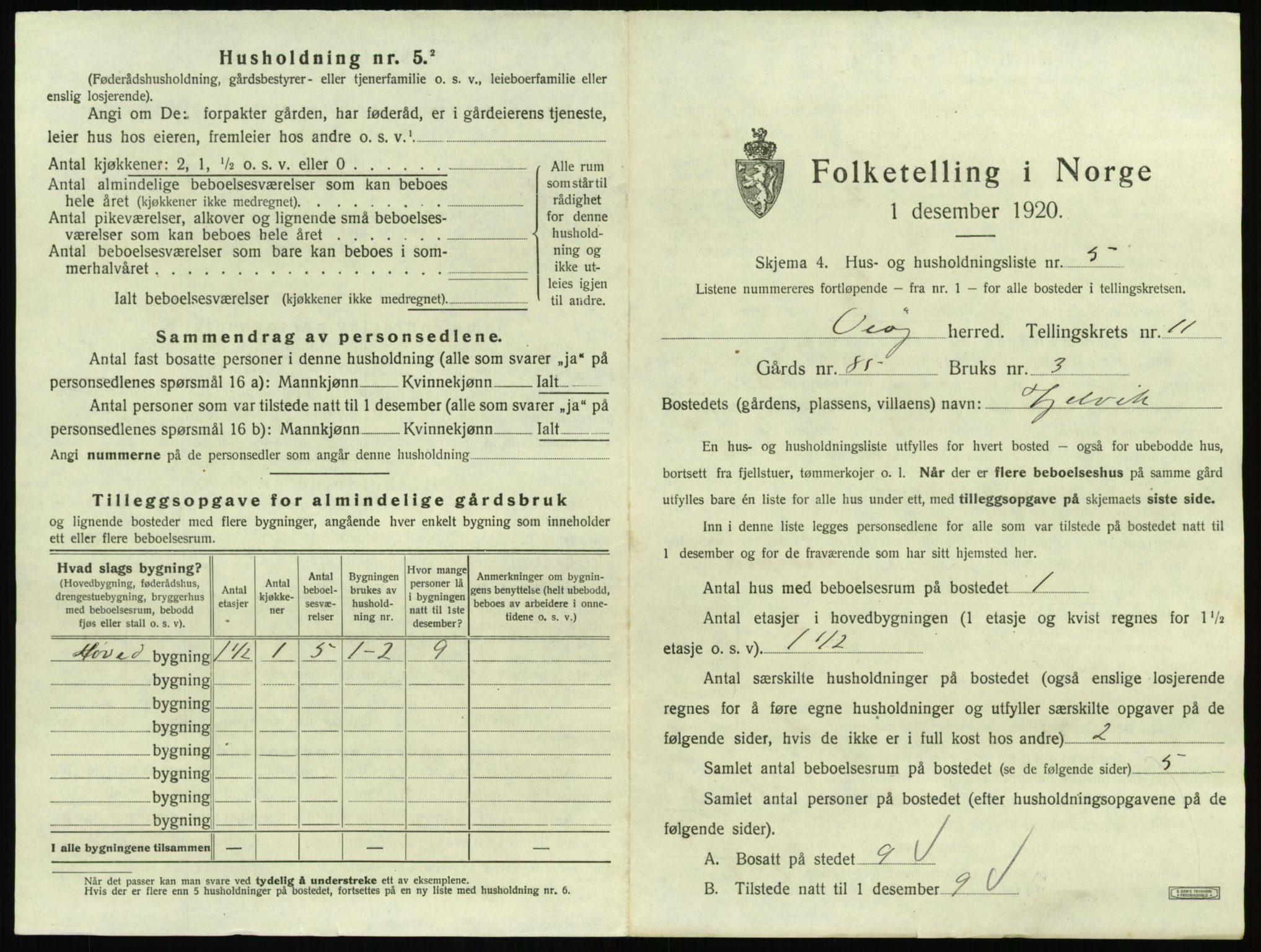 SAT, 1920 census for Veøy, 1920, p. 887