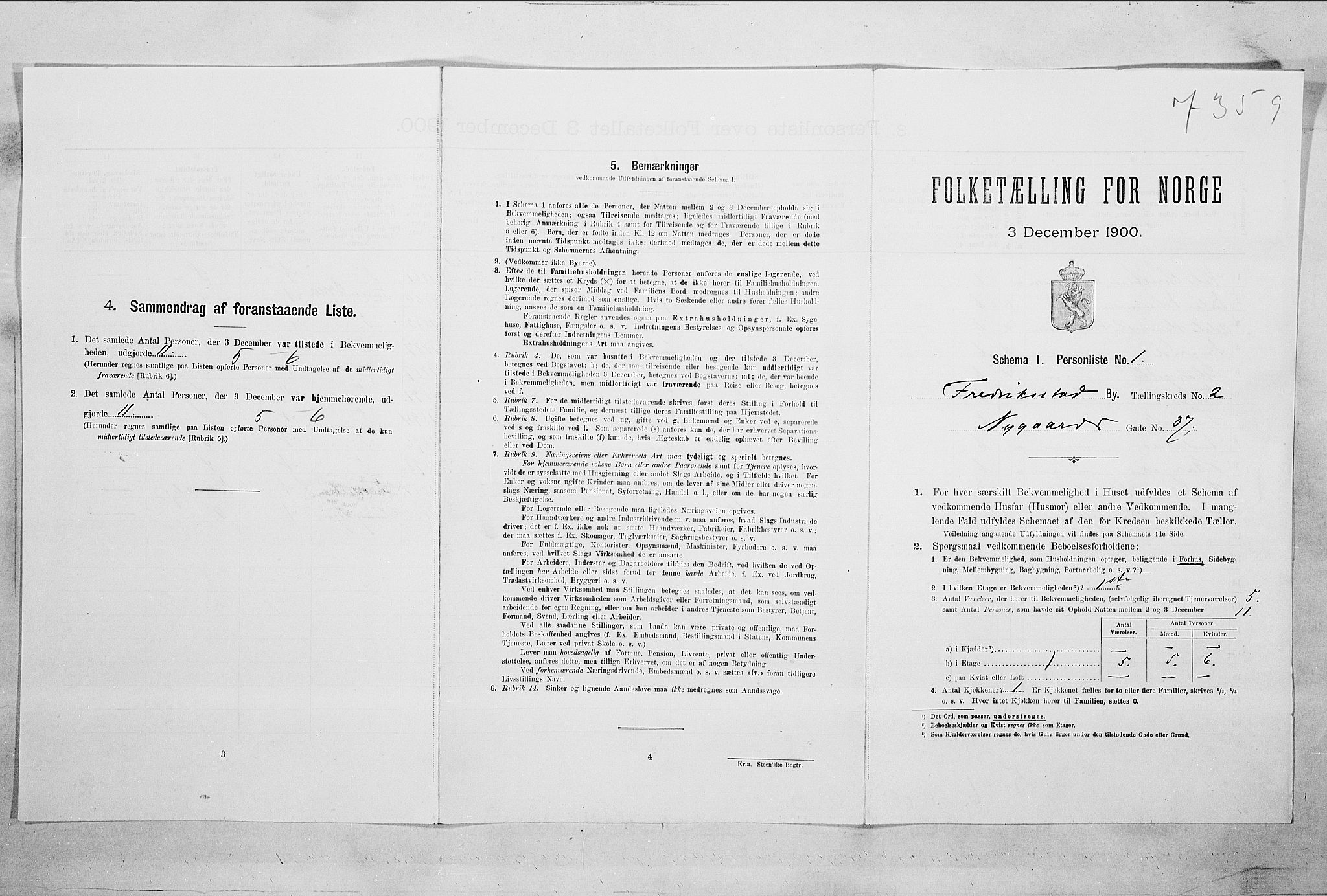 SAO, 1900 census for Fredrikstad, 1900