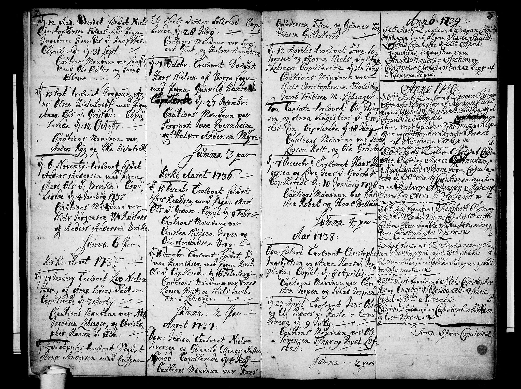 Våle kirkebøker, AV/SAKO-A-334/F/Fa/L0004: Parish register (official) no. I 4 /1, 1732-1773, p. 2-3