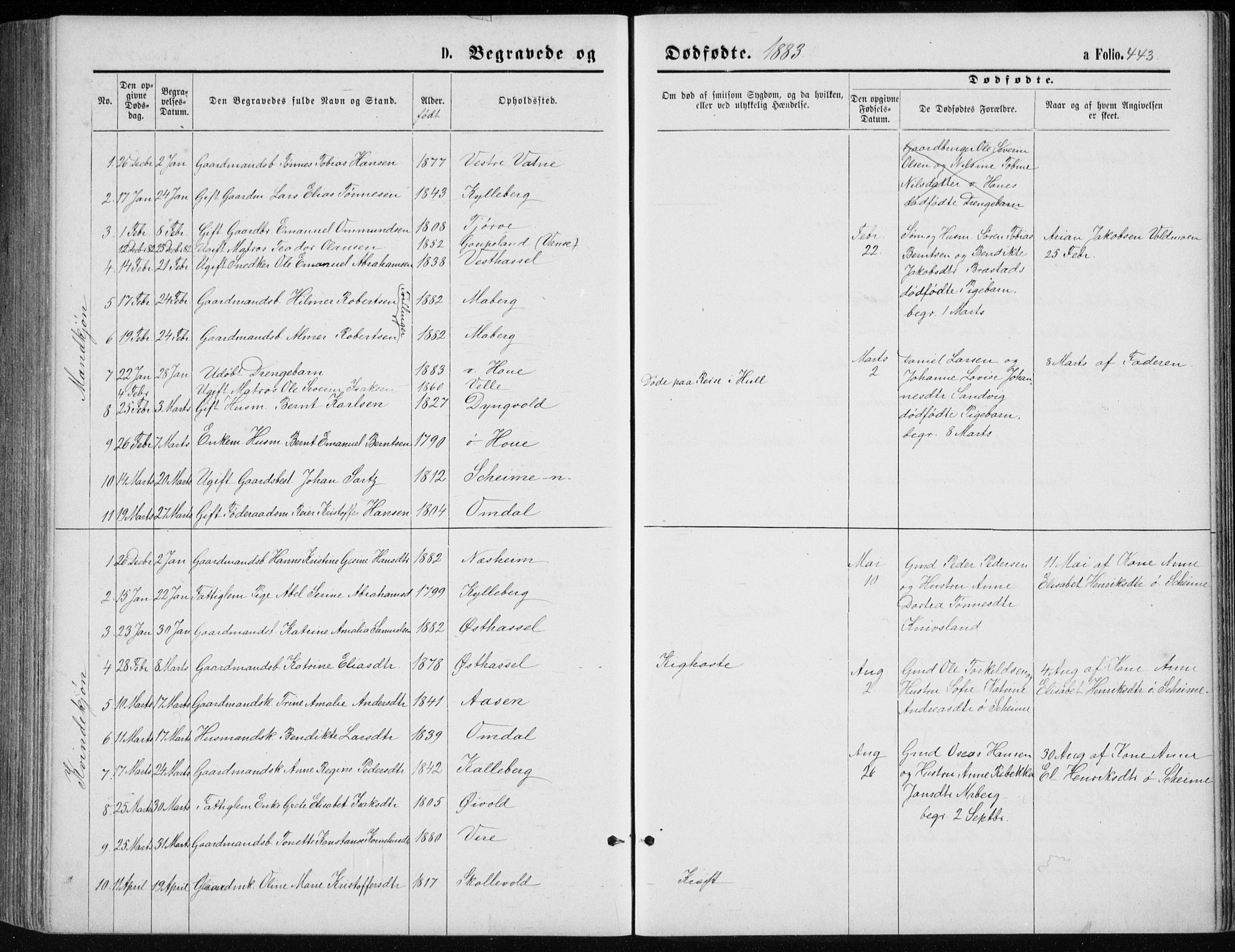 Lista sokneprestkontor, AV/SAK-1111-0027/F/Fb/L0004: Parish register (copy) no. B 4, 1877-1891, p. 443