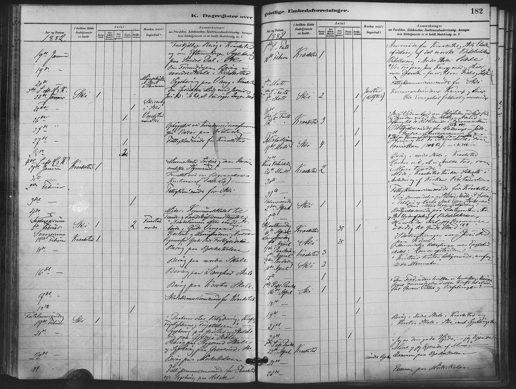 Kråkstad prestekontor Kirkebøker, AV/SAO-A-10125a/F/Fa/L0009: Parish register (official) no. I 9, 1880-1892, p. 182