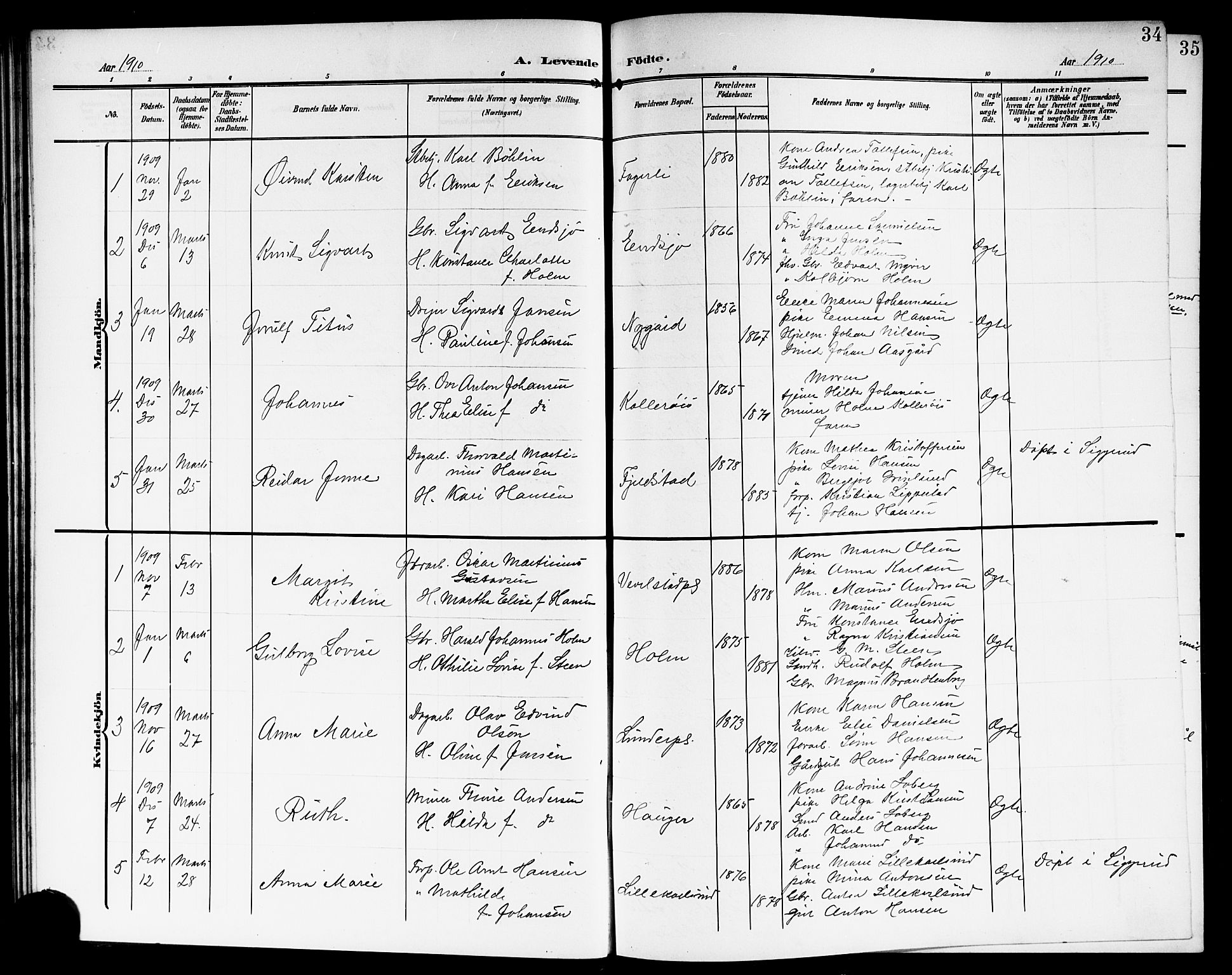 Kråkstad prestekontor Kirkebøker, AV/SAO-A-10125a/G/Gb/L0001: Parish register (copy) no. II 1, 1905-1920, p. 34