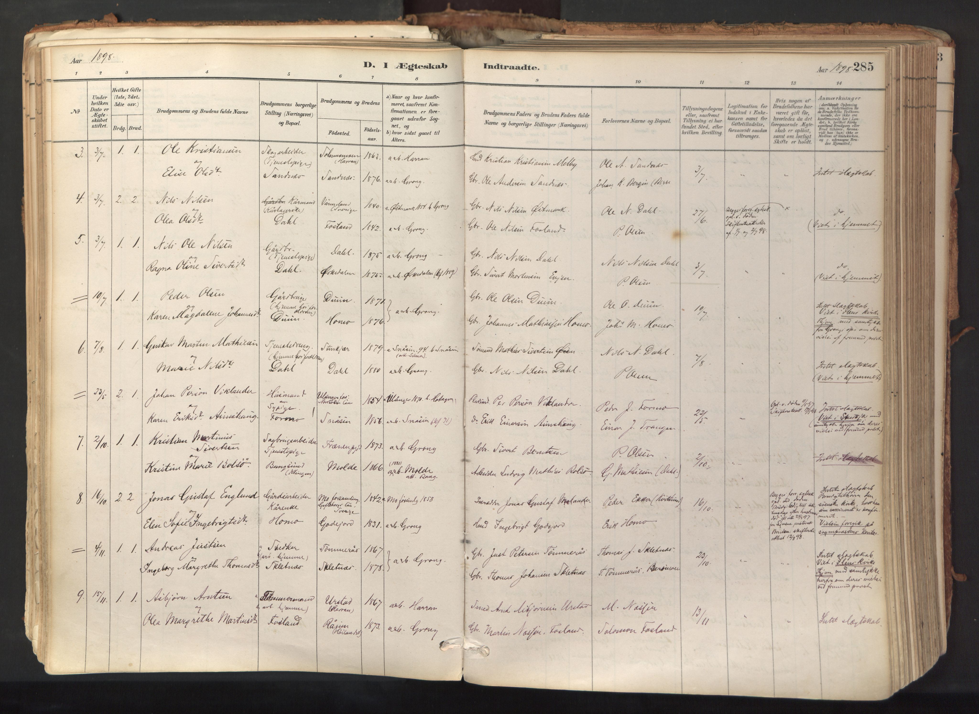 Ministerialprotokoller, klokkerbøker og fødselsregistre - Nord-Trøndelag, AV/SAT-A-1458/758/L0519: Parish register (official) no. 758A04, 1880-1926, p. 285