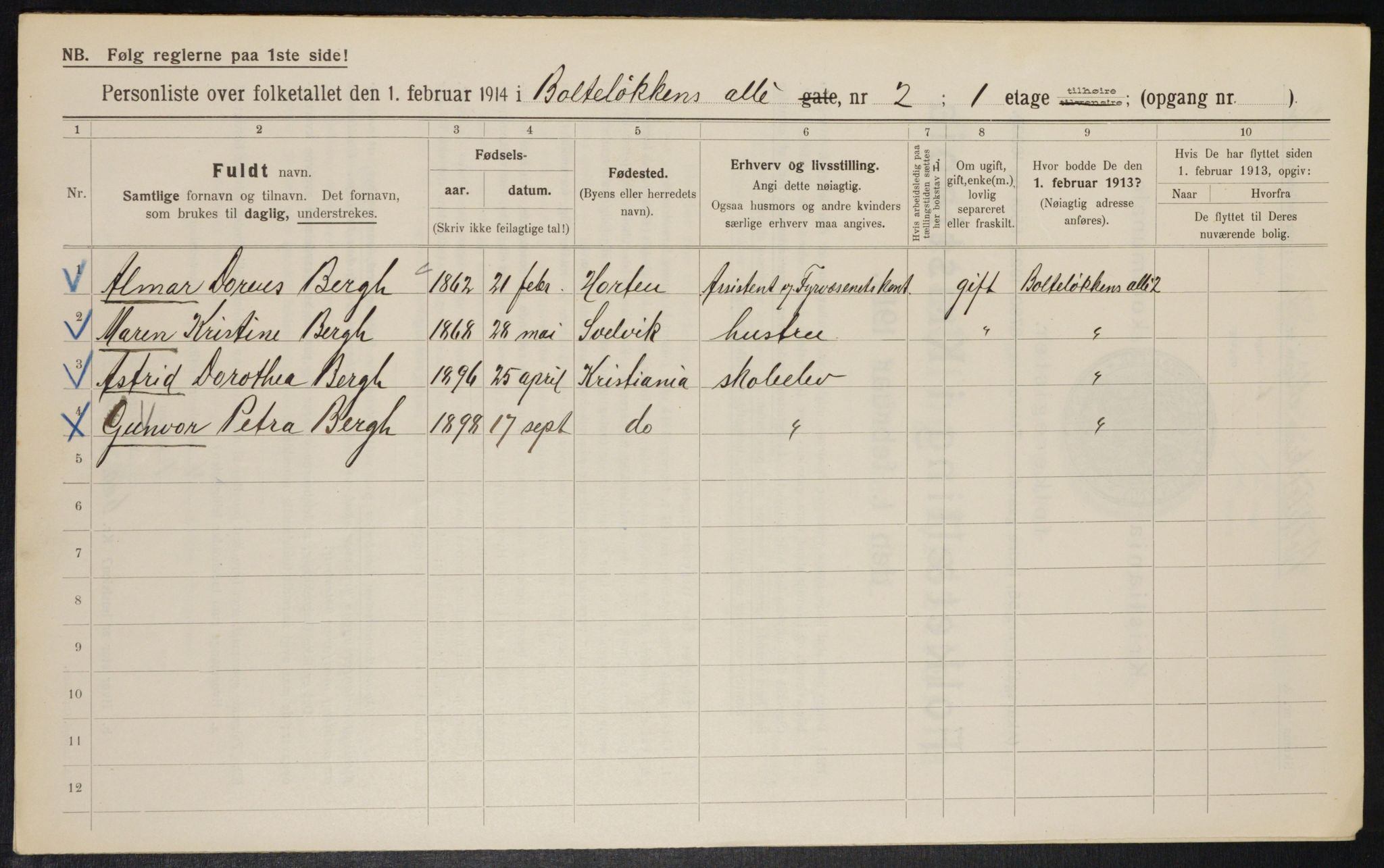 OBA, Municipal Census 1914 for Kristiania, 1914, p. 7607