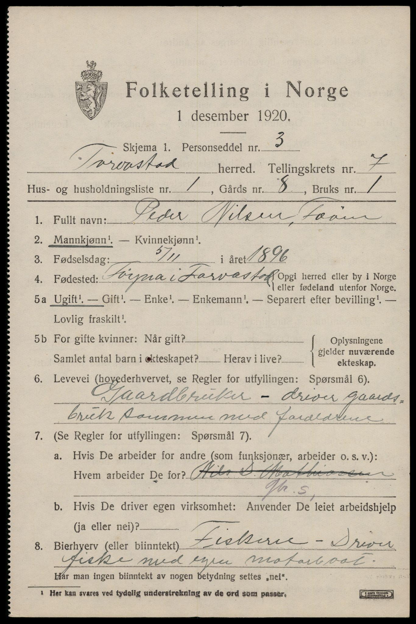 SAST, 1920 census for Torvastad, 1920, p. 5092