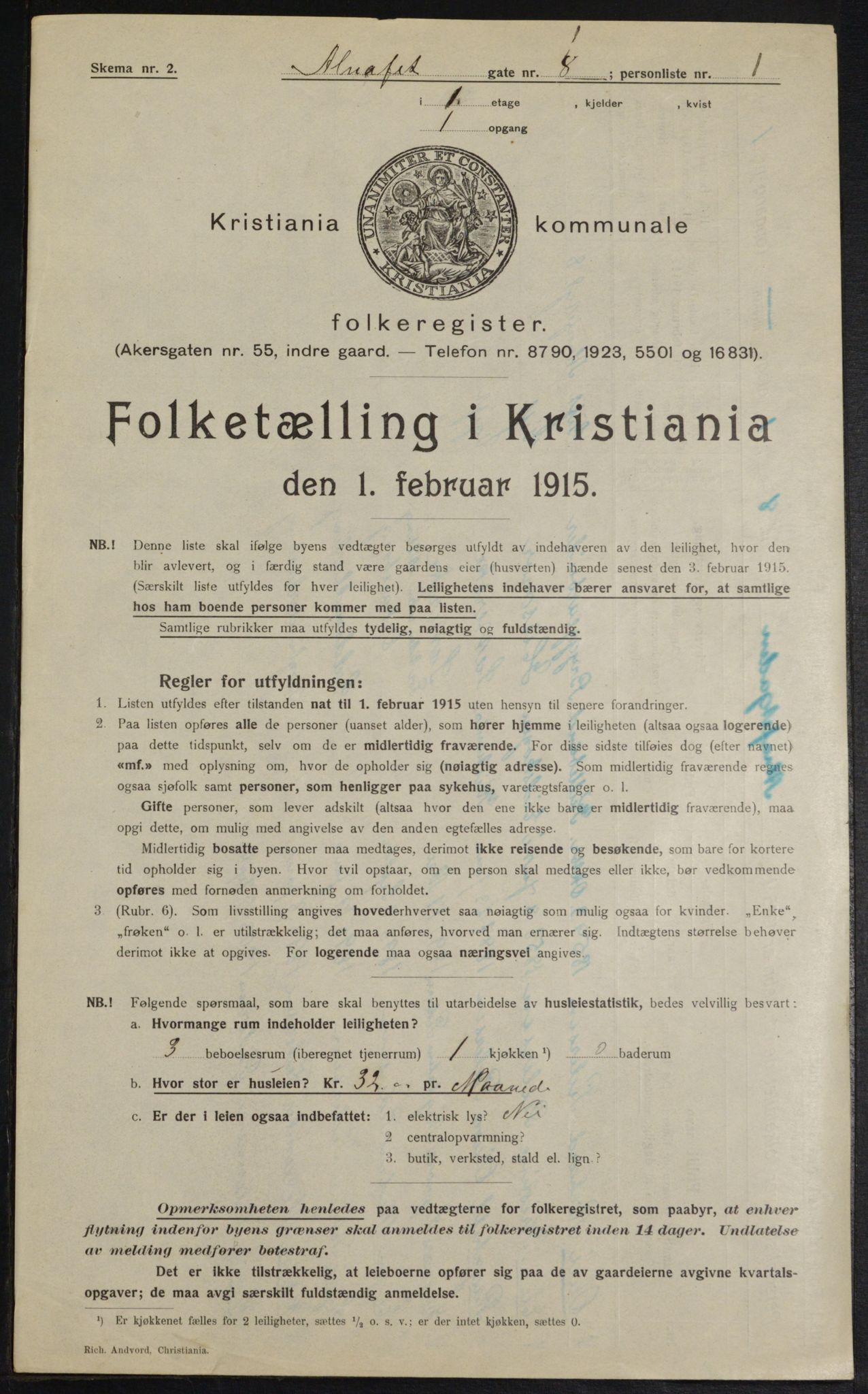 OBA, Municipal Census 1915 for Kristiania, 1915, p. 1115