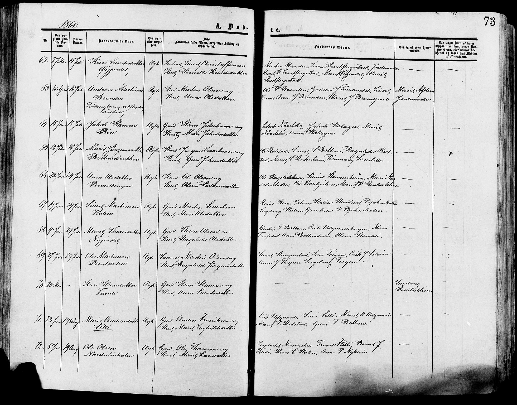 Lesja prestekontor, AV/SAH-PREST-068/H/Ha/Haa/L0008: Parish register (official) no. 8, 1854-1880, p. 73