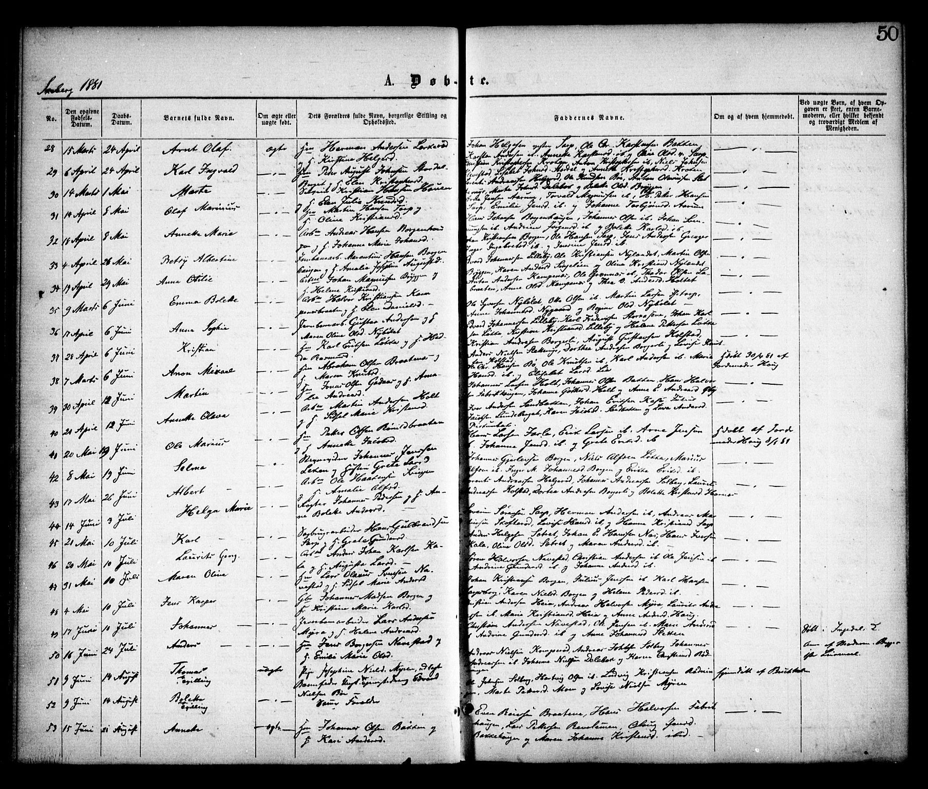 Skjeberg prestekontor Kirkebøker, SAO/A-10923/F/Fa/L0008: Parish register (official) no. I 8, 1869-1885, p. 50