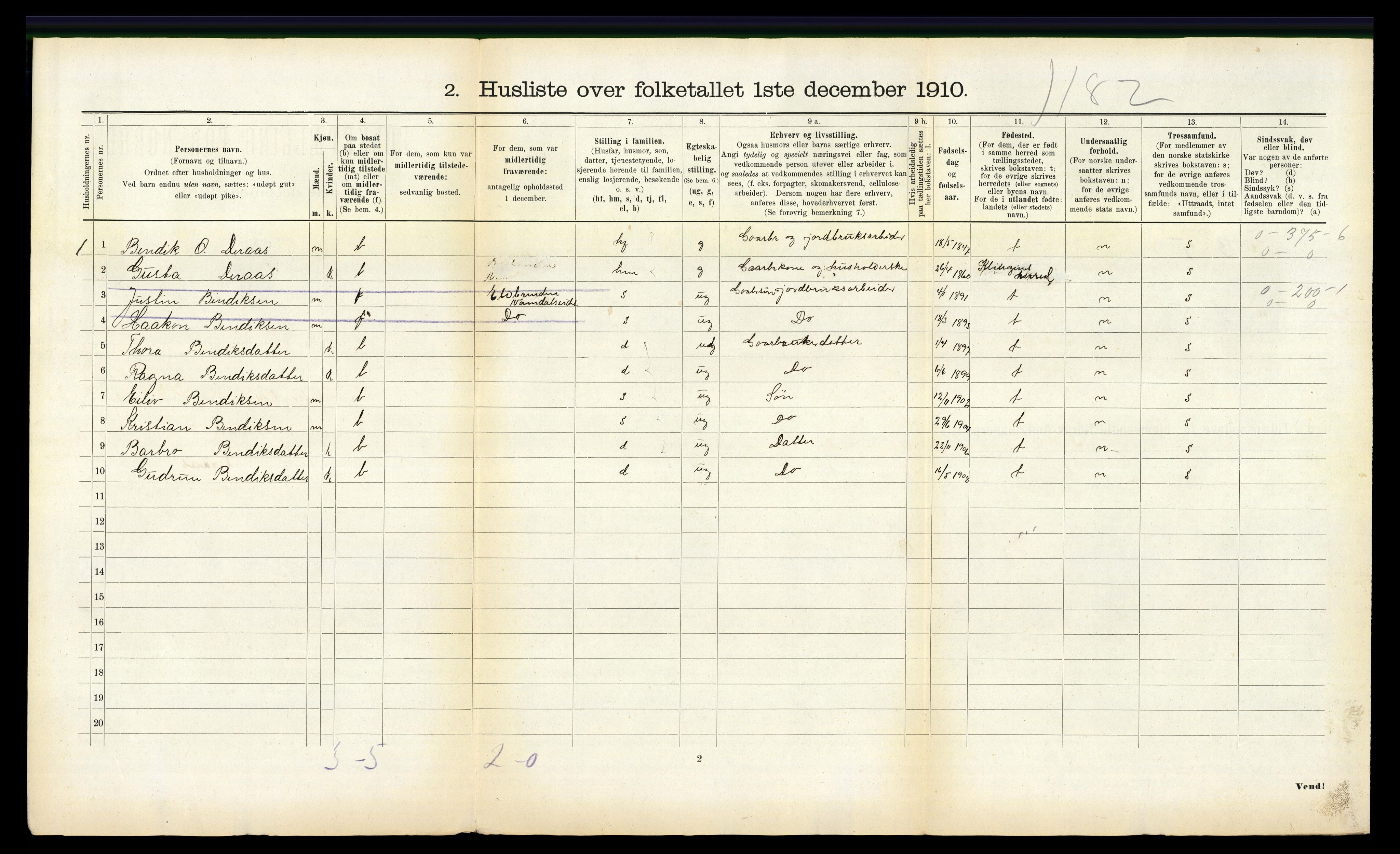 RA, 1910 census for Namdalseid, 1910, p. 491