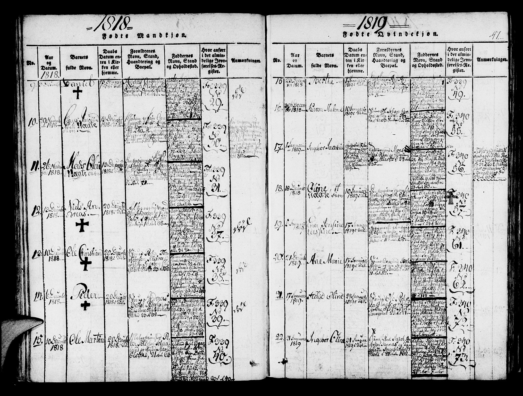 Korskirken sokneprestembete, AV/SAB-A-76101/H/Haa/L0013: Parish register (official) no. A 13, 1815-1822, p. 47