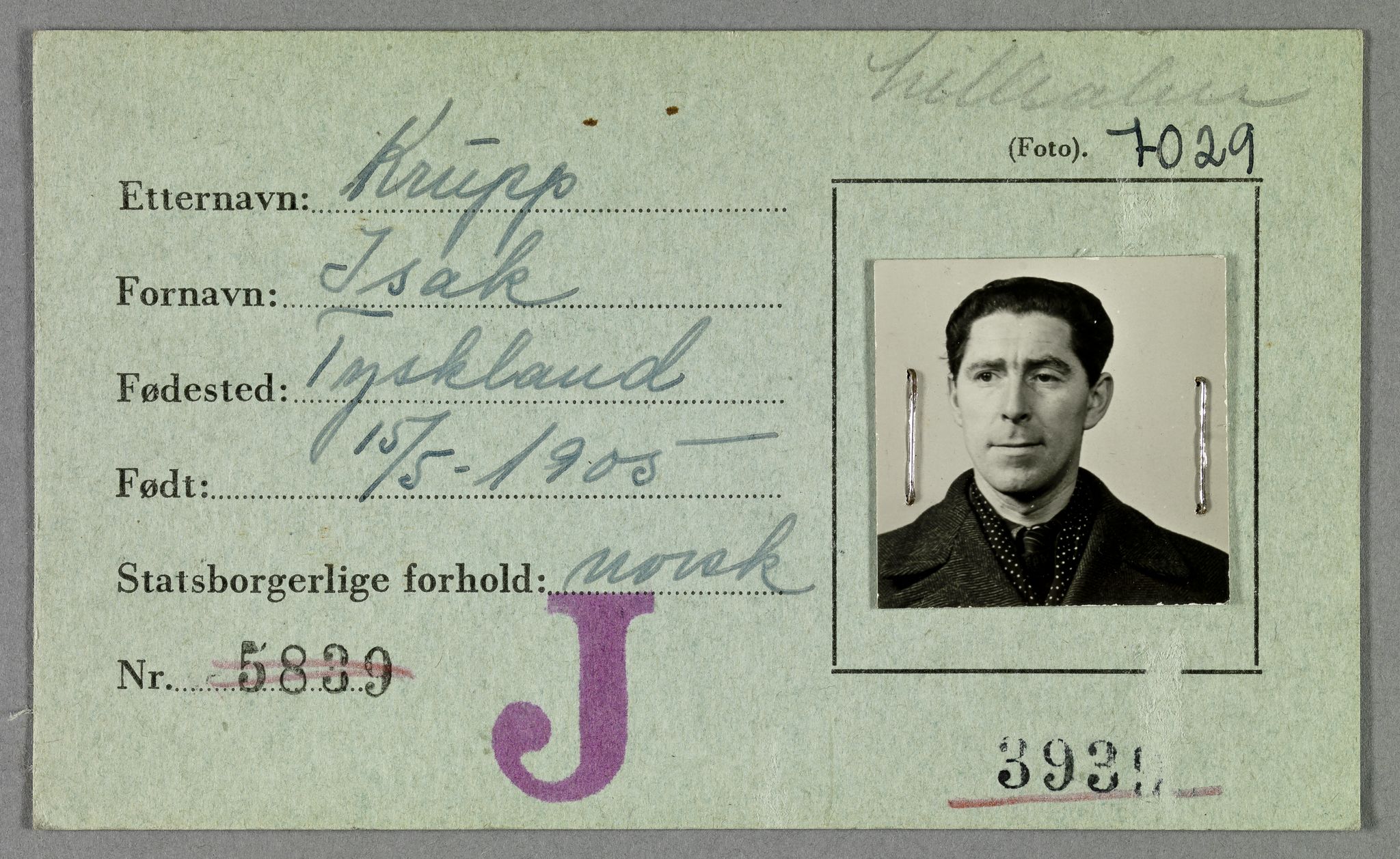Sosialdepartementet, Våre Falne, RA/S-1708/E/Ee/L0021A: Fotografier av jøder på legitimasjonskort (1941-42), 1941-1942, p. 219
