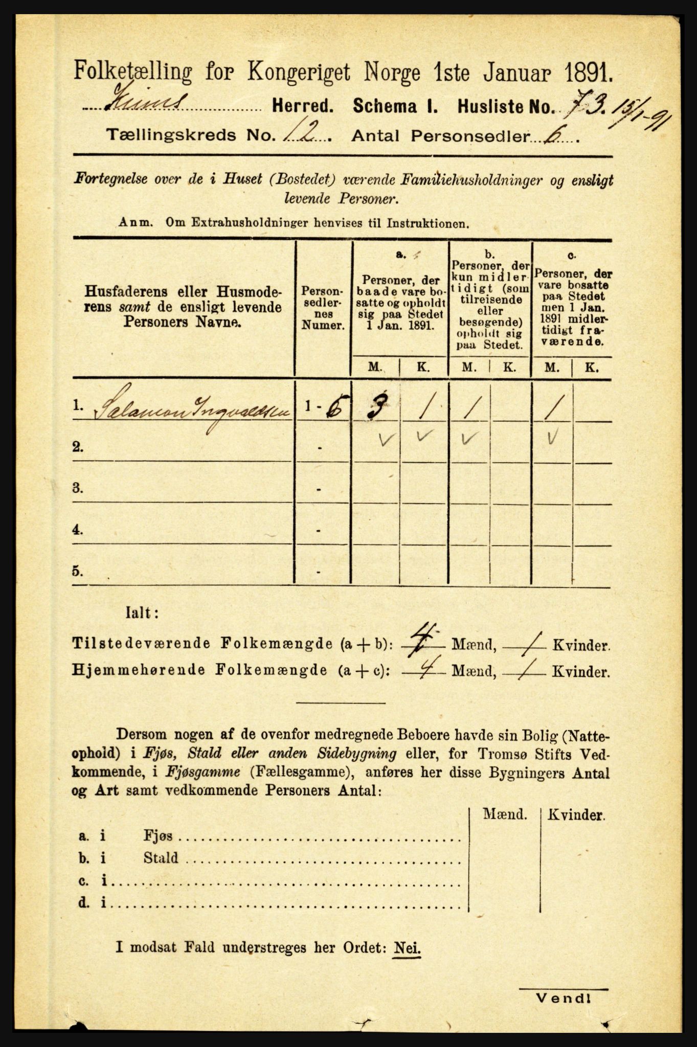 RA, 1891 census for 1437 Kinn, 1891, p. 4503