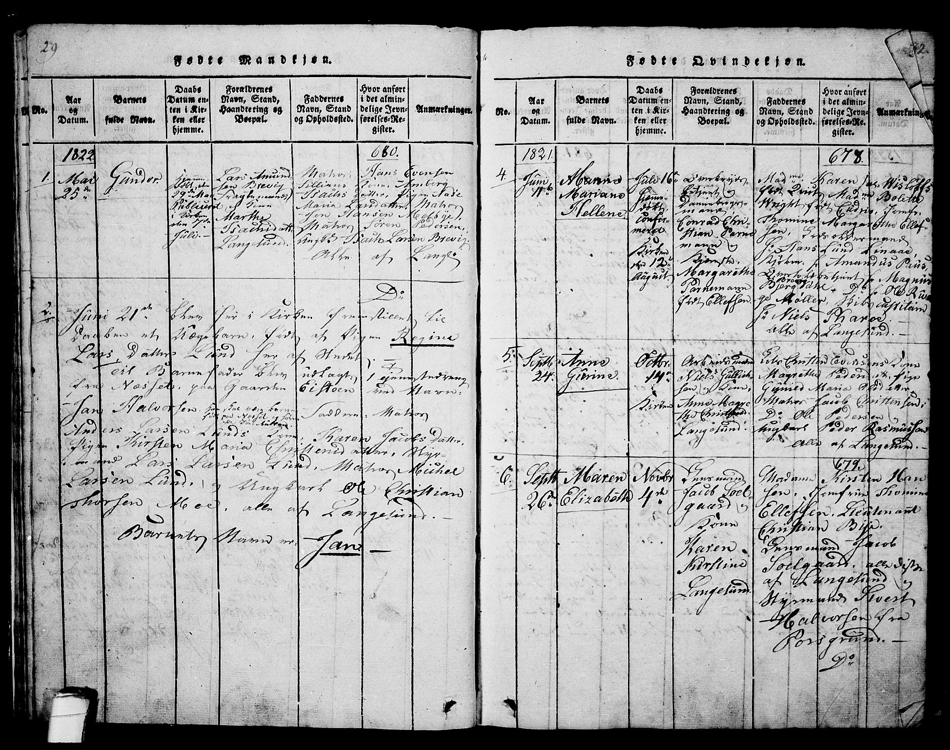 Langesund kirkebøker, SAKO/A-280/G/Ga/L0003: Parish register (copy) no. 3, 1815-1858, p. 29-30