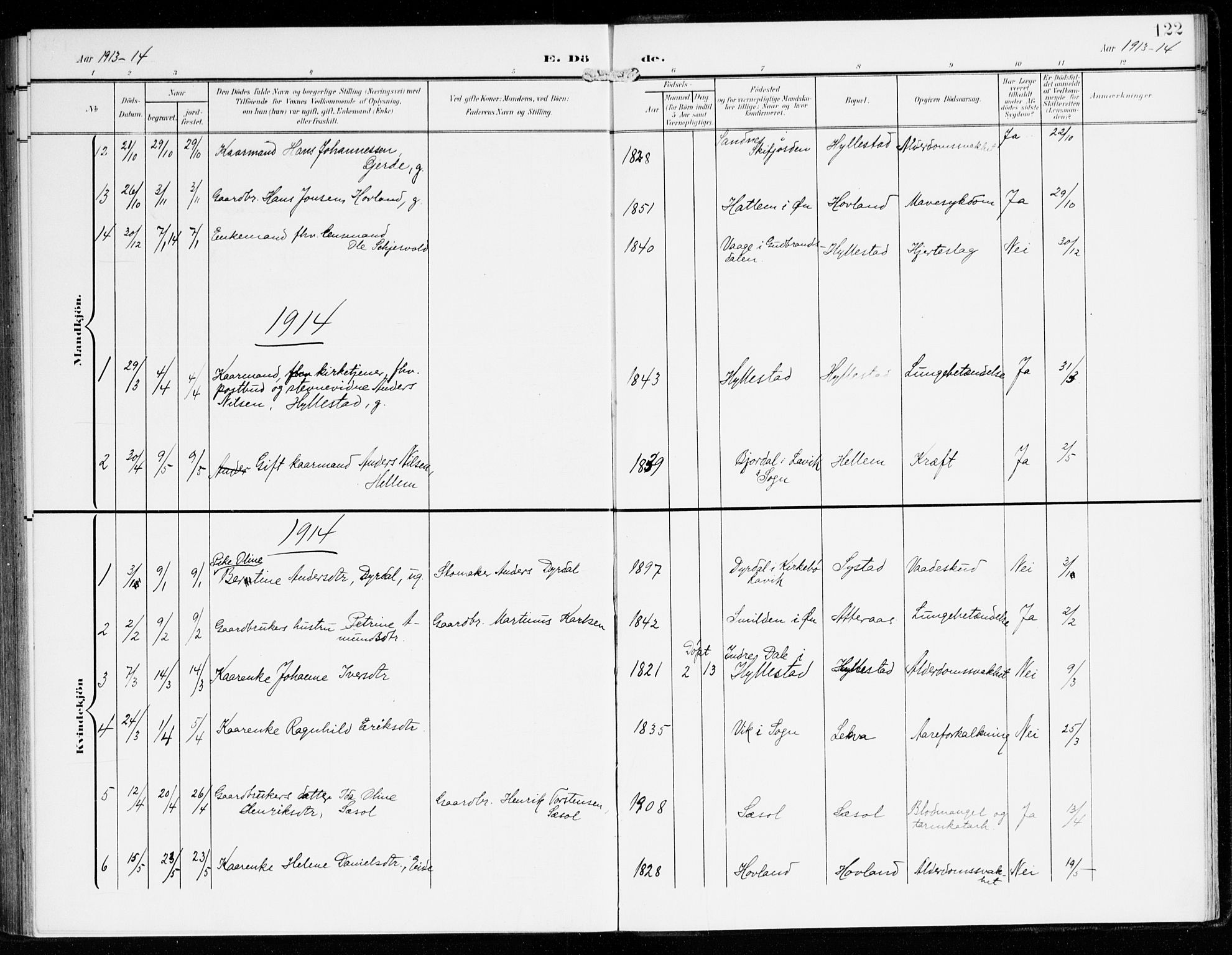 Hyllestad sokneprestembete, SAB/A-80401: Parish register (official) no. B 2, 1903-1917, p. 122