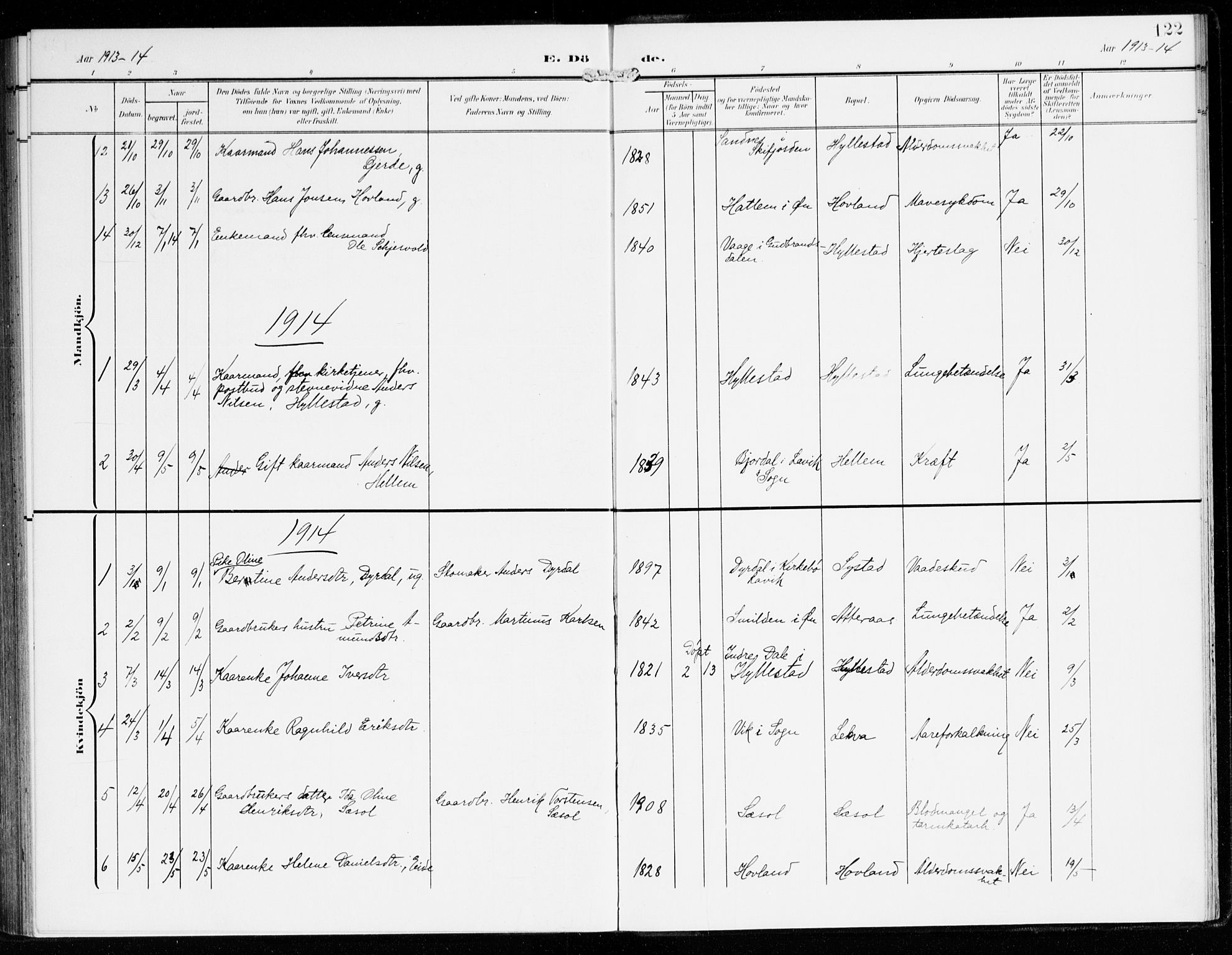 Hyllestad sokneprestembete, AV/SAB-A-80401: Parish register (official) no. B 2, 1903-1917, p. 122