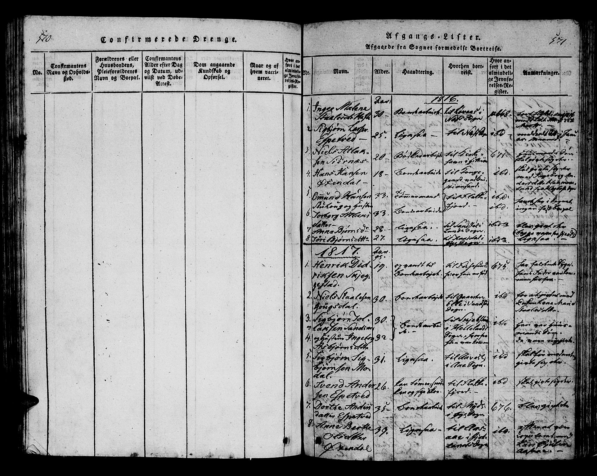 Bakke sokneprestkontor, SAK/1111-0002/F/Fa/Faa/L0003: Parish register (official) no. A 3, 1815-1835, p. 570-571