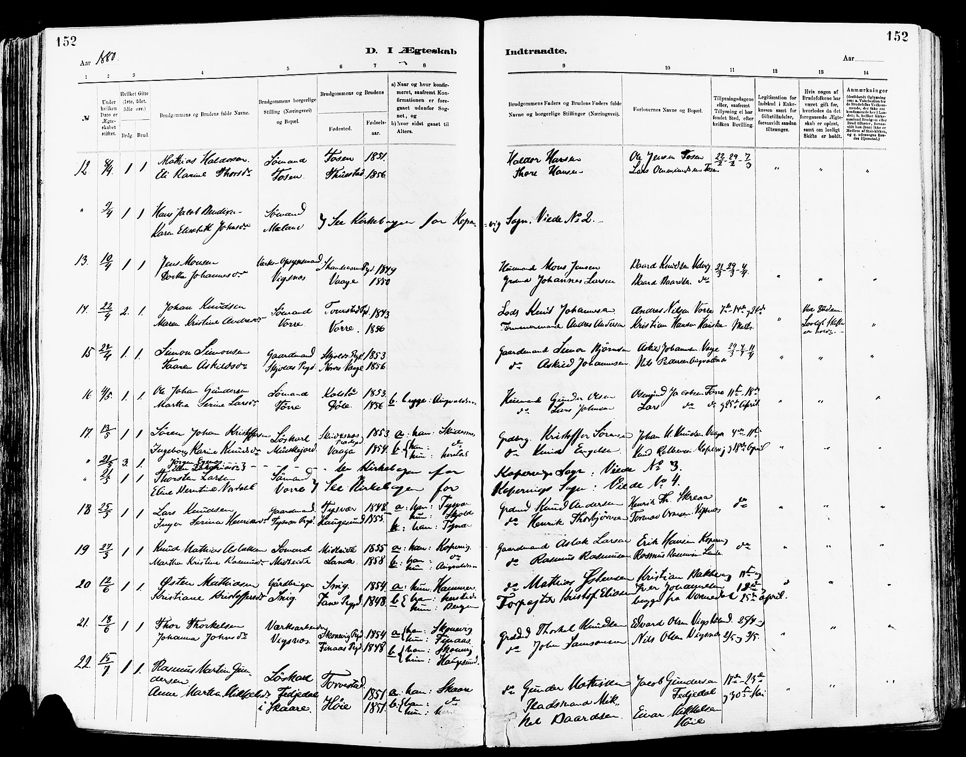 Avaldsnes sokneprestkontor, AV/SAST-A -101851/H/Ha/Haa/L0015: Parish register (official) no. A 15, 1880-1906, p. 152